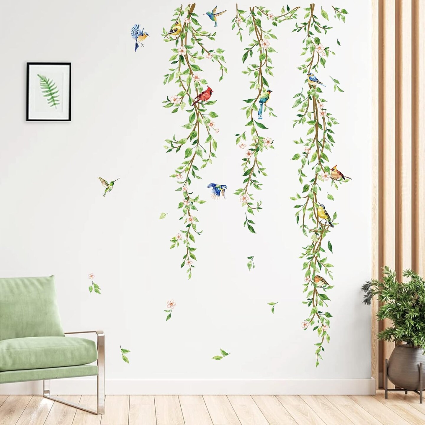 Hanging Vine Wall Decals Birds Green Leaf Wall Stickers