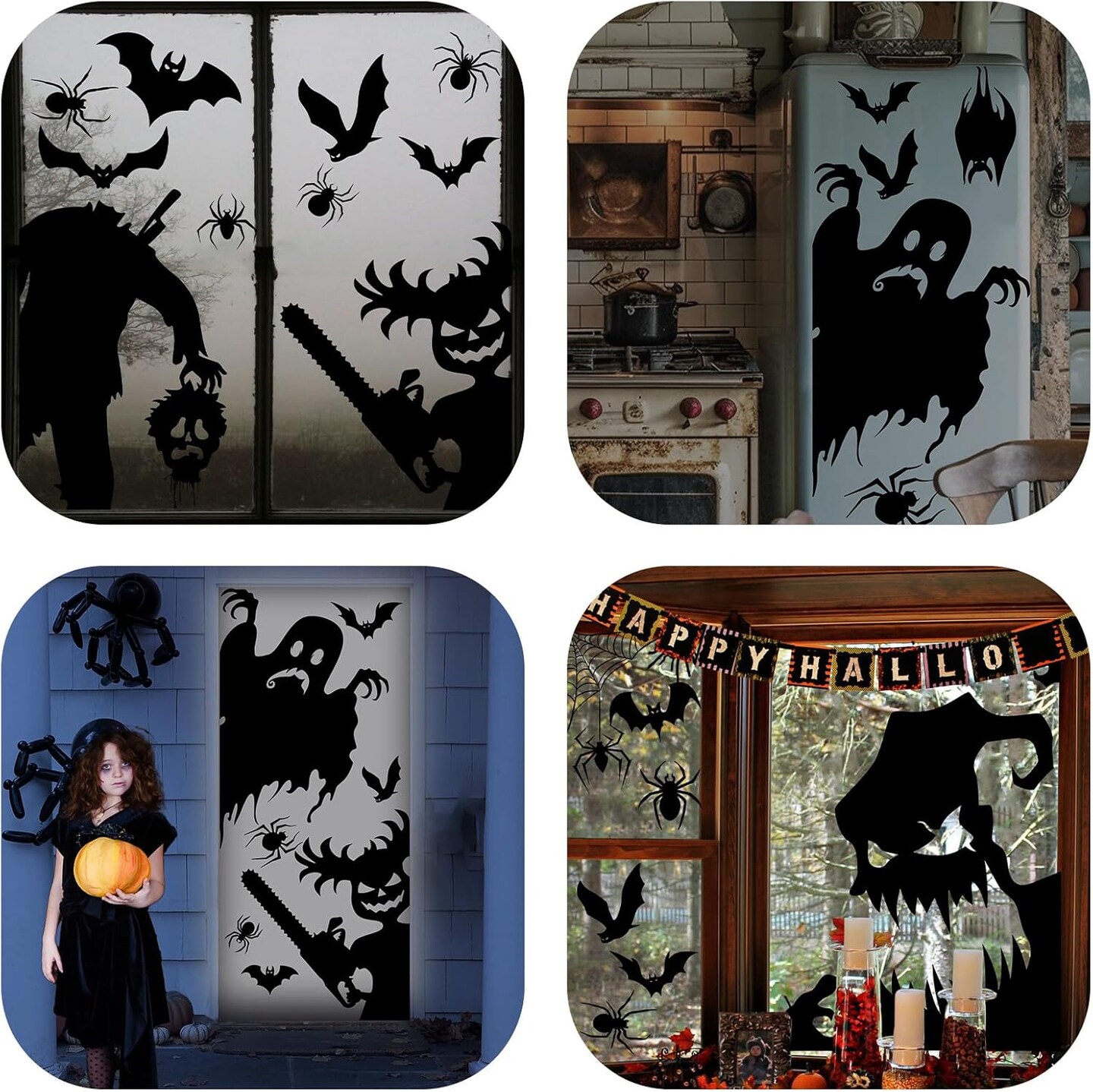 Large Halloween Window Clings Stickers, 4 Sheet Giant Spooky Halloween Decorations