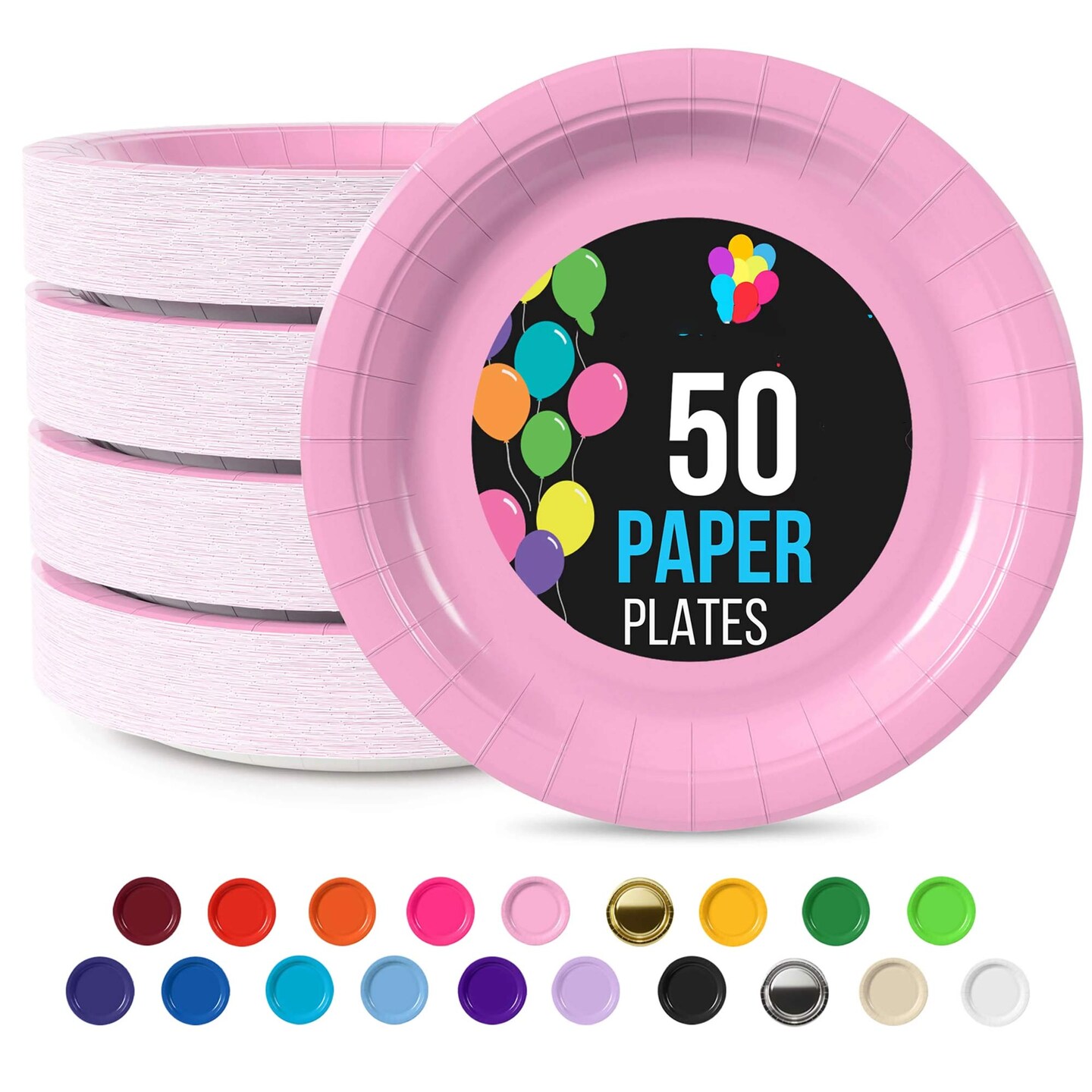 50 Count Pink Paper Plates 9 Inch Disposable Dinnerware for Parties and Special Occasions
