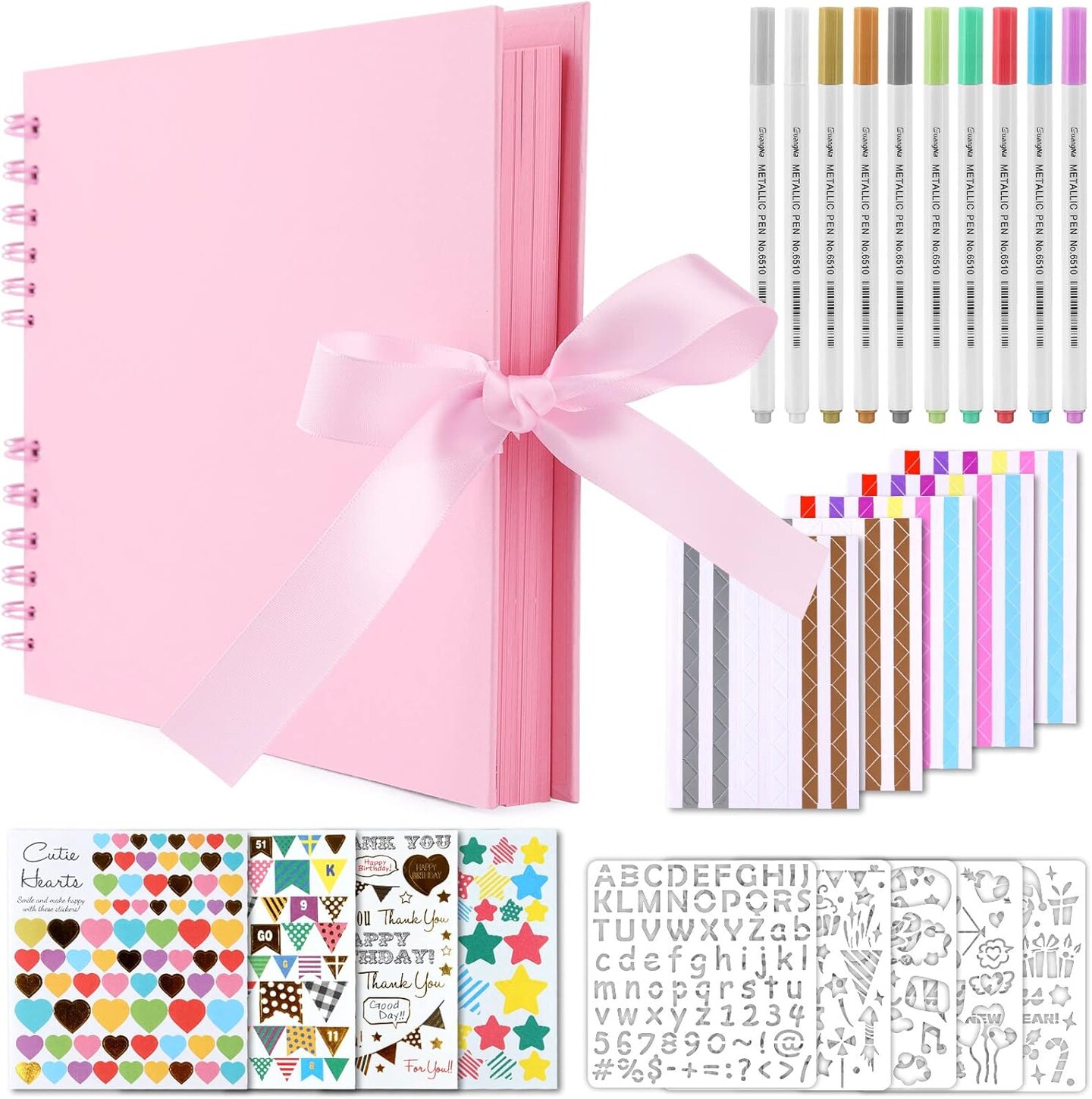 80-Page Scrapbook Album Kit with 10 Metallic Markers & Accessories - Pink (11.5*8.5 Inches)
