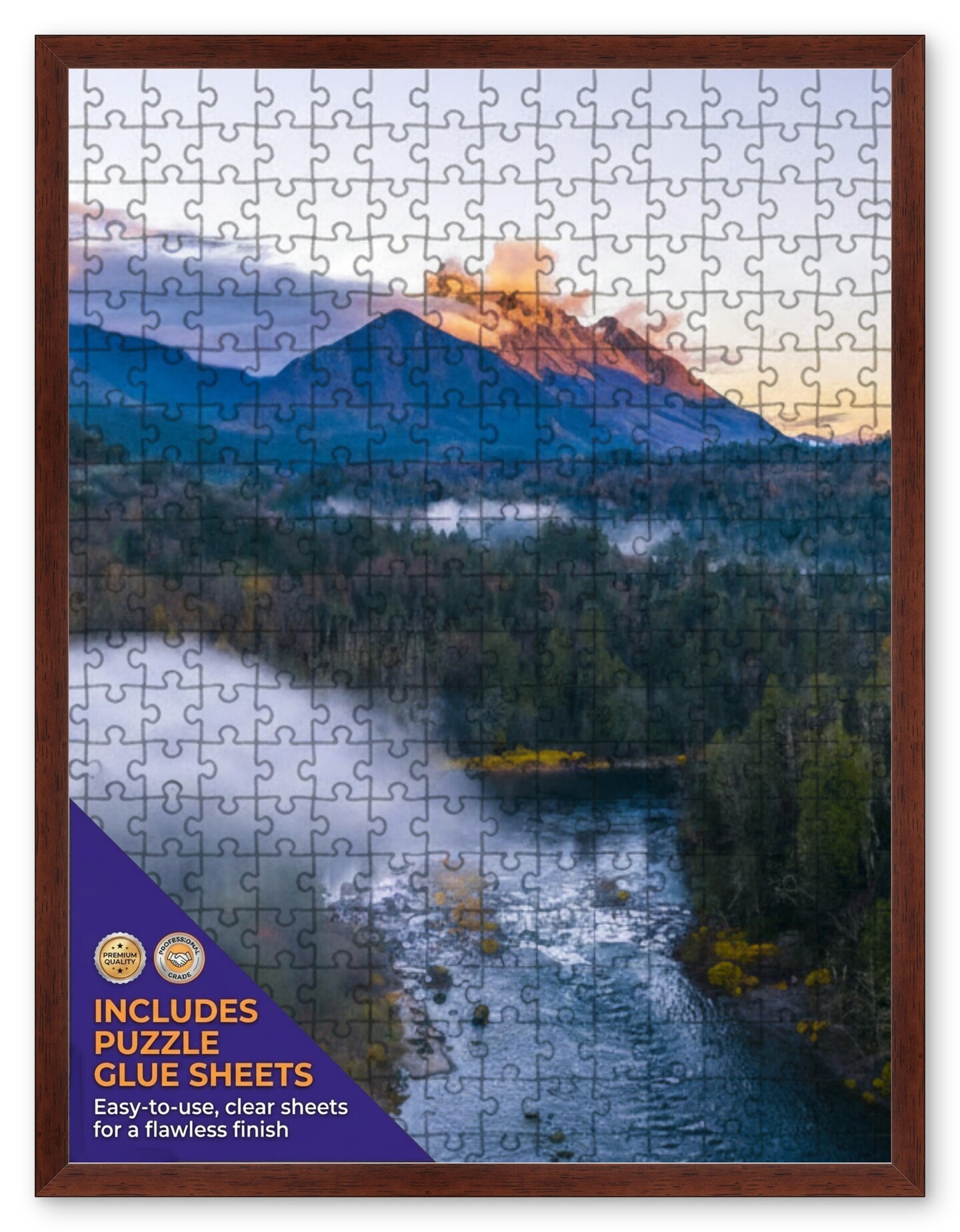 CustomPictureFrames.com Solid Wood Round Mat Puzzle Frame - Multiple Sizes - Black Precision-Cut Mat - Adhesive Preservation Sheets - Assembled in USA Made in the USA