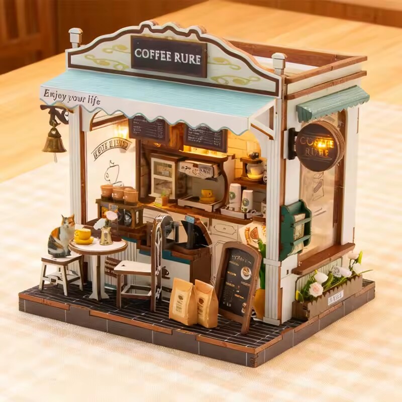 Coffee Rure Dollhouse Kit - Miniature Wizardi Roombox Kit F07M5-68-M2506