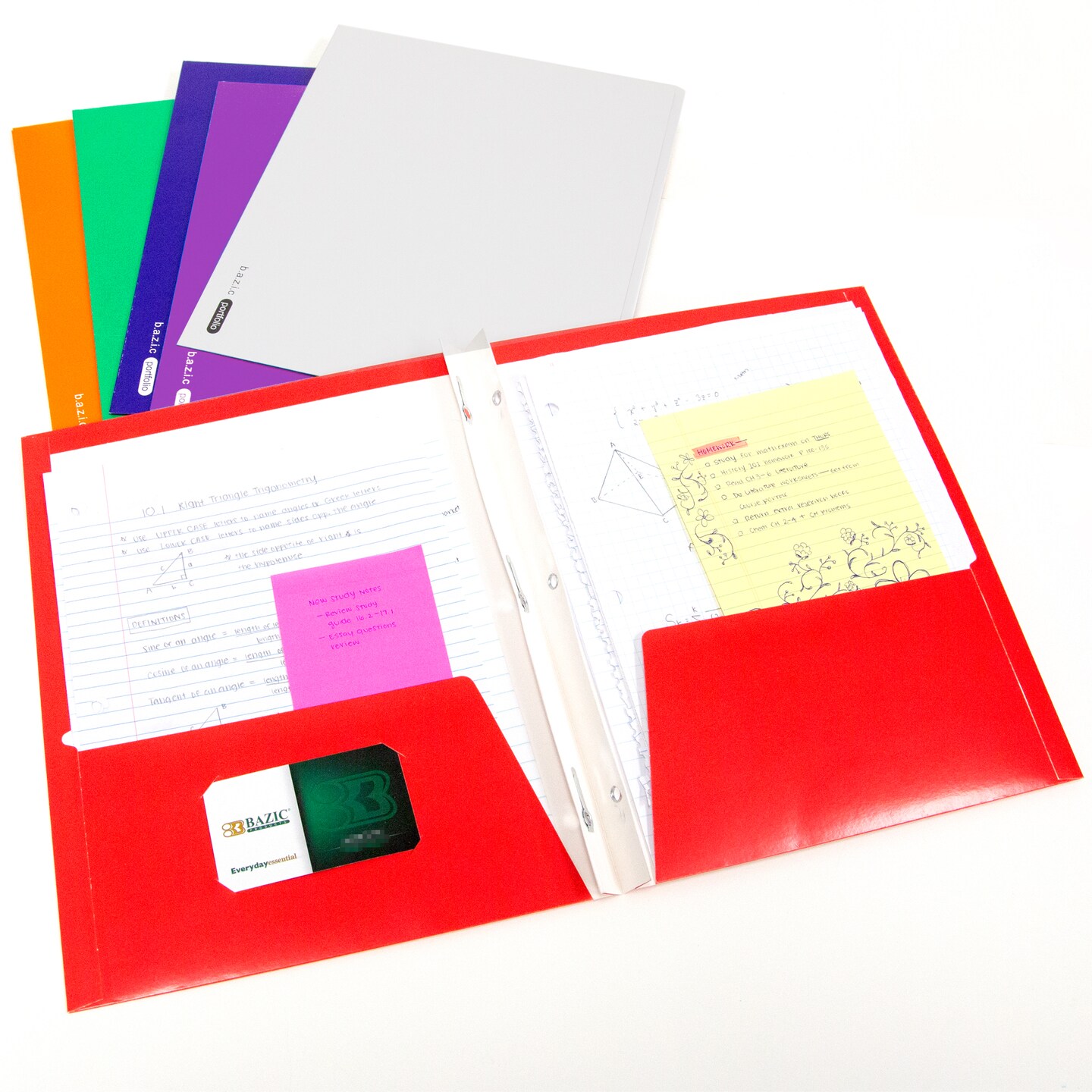 BAZIC 2-Pockets Portfolios 3-Prong Fastener - Laminated Glossy