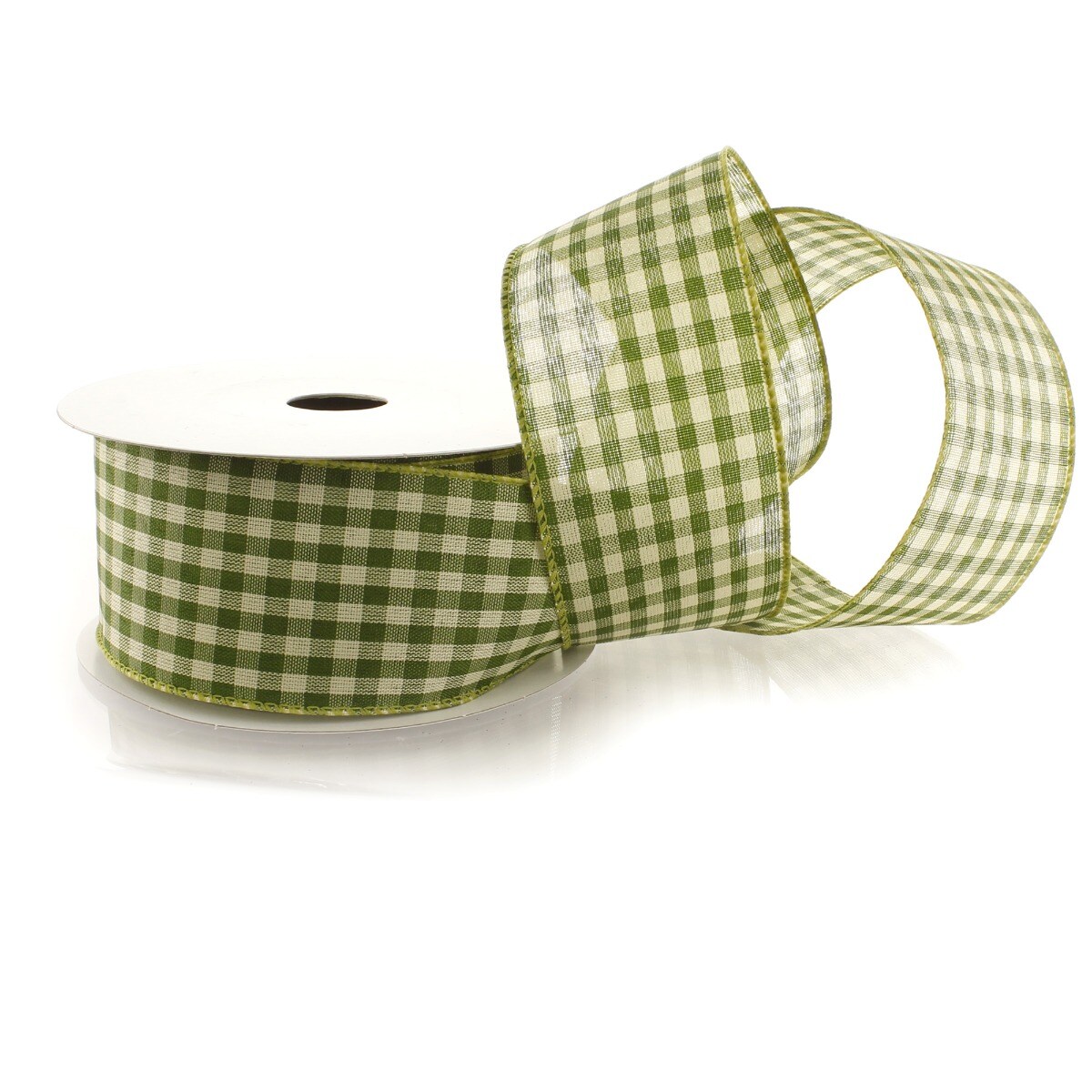 2 1/2&#x22; Wired Ribbon Gingham Plaid Green 10 Yards