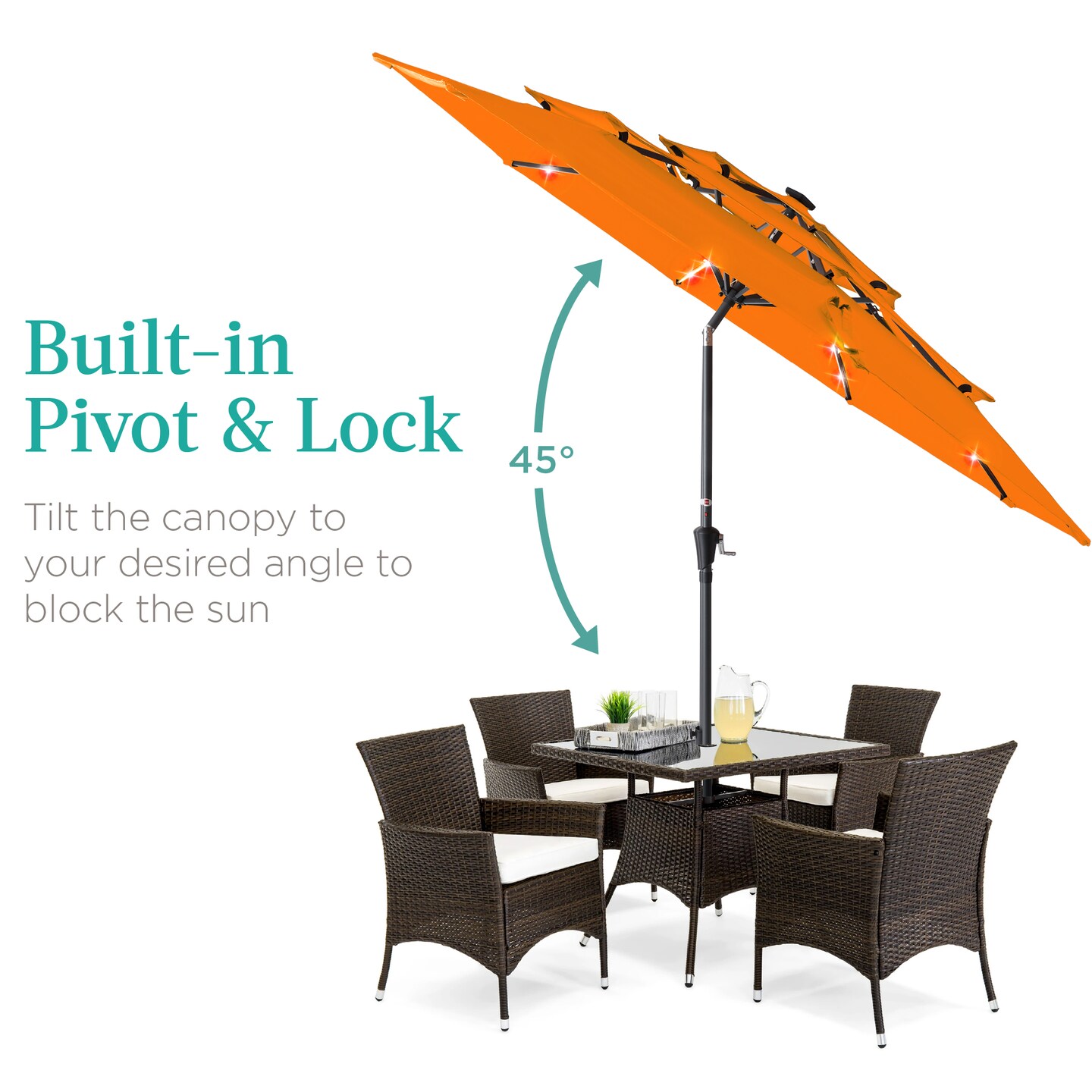 Best Choice Products 10ft 3-Tier Solar Patio Umbrella w/ 24 LED Lights, Tilt Adjustment, Easy Crank