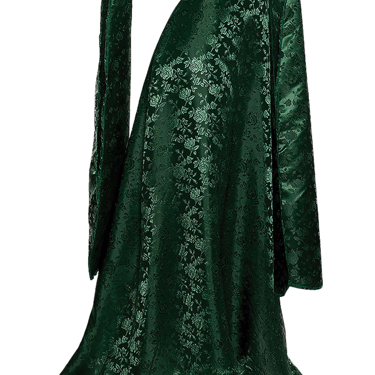Women's Renaissance Queen Costume Emerald Green Gown with Lace Accents and Braided Closures