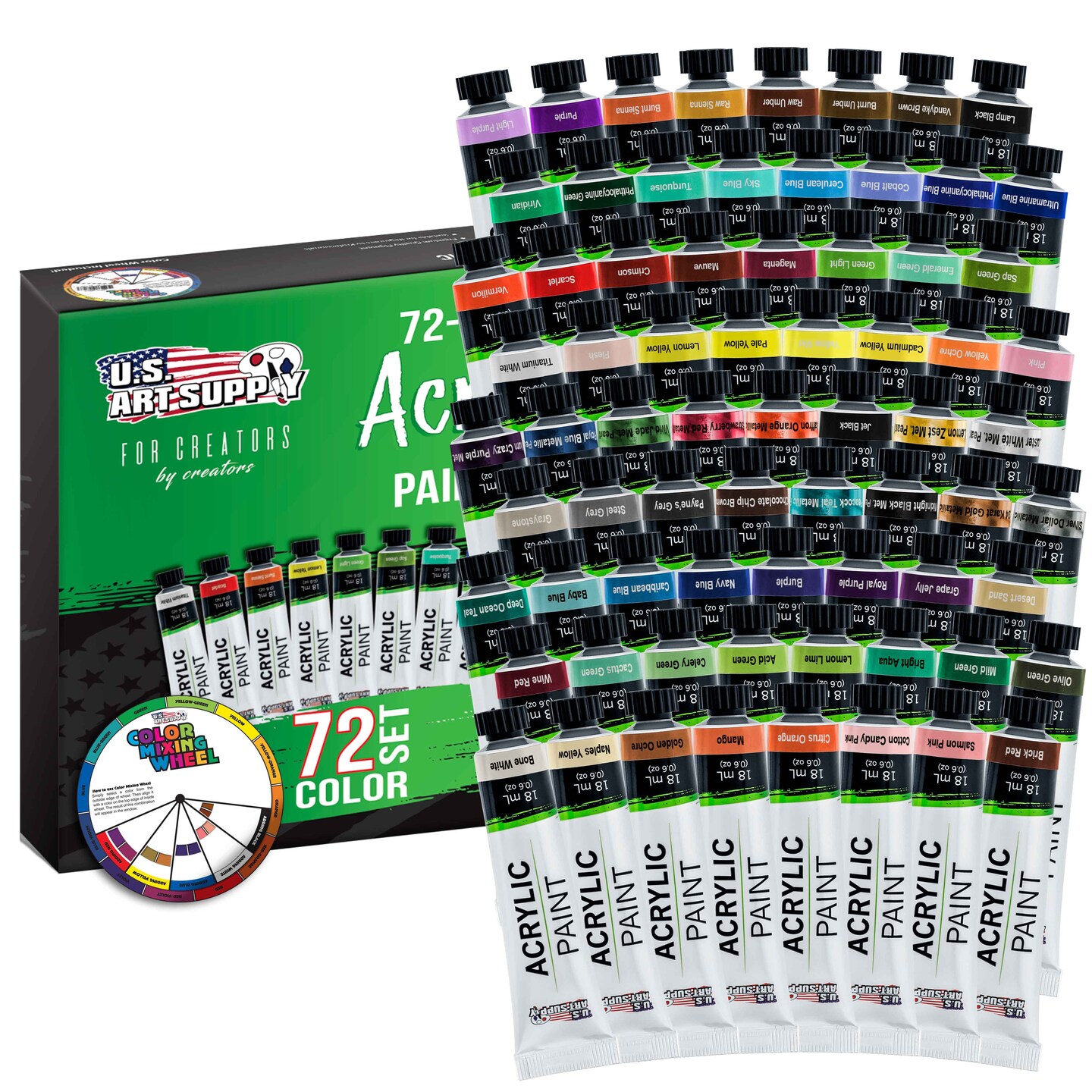 U.S. Art Supply 72 Color Professional Acrylic Paint Set in 12ml Tubes - Art Painting Supplies for Adults, Artists, Students, Beginners - Canvas Portrait Paintings