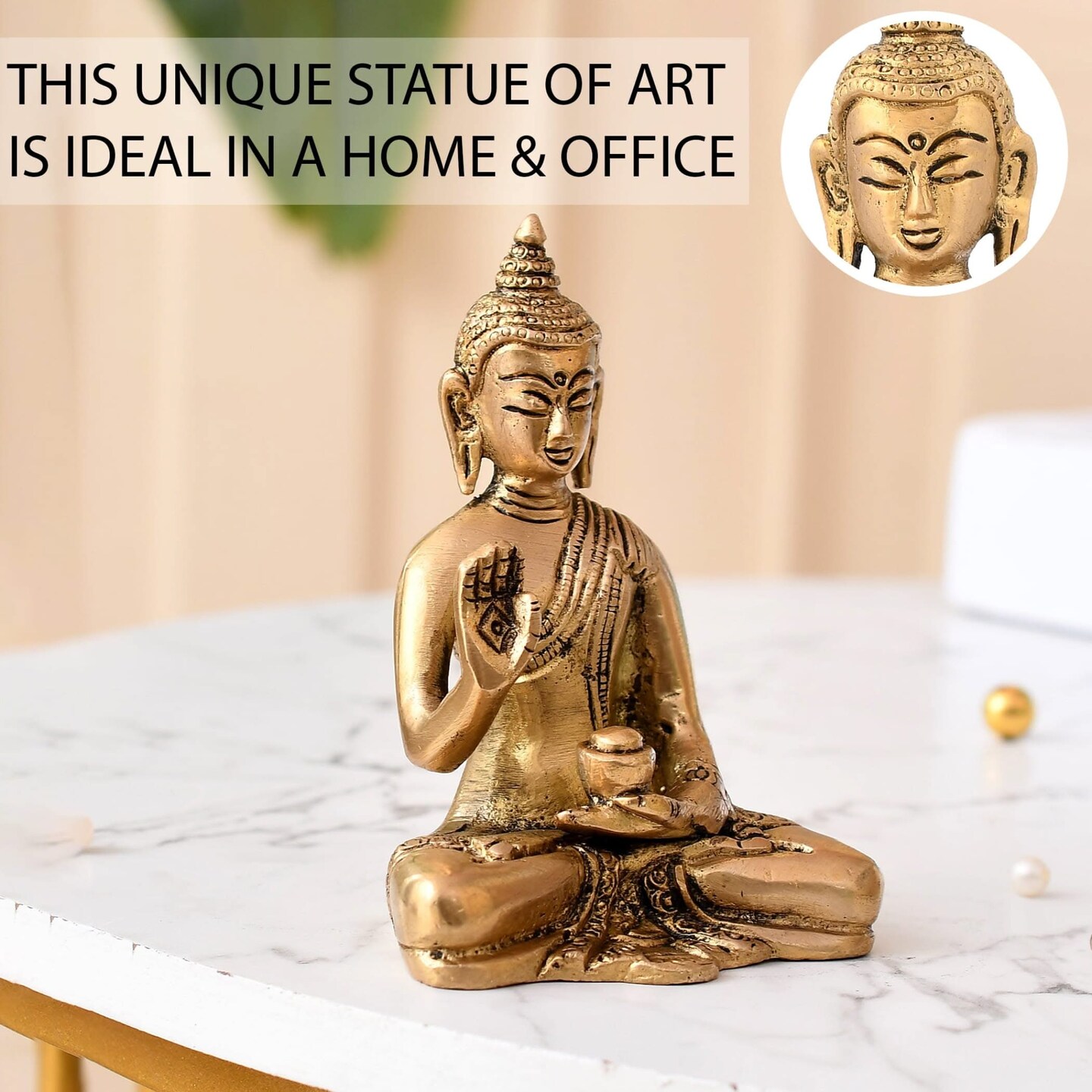 Buddha Statue 4 Inch Brass Buddha Idol Sculpture for Home Living Room Zen Decor - Perfect Gift for Spiritual Meditation Shrine