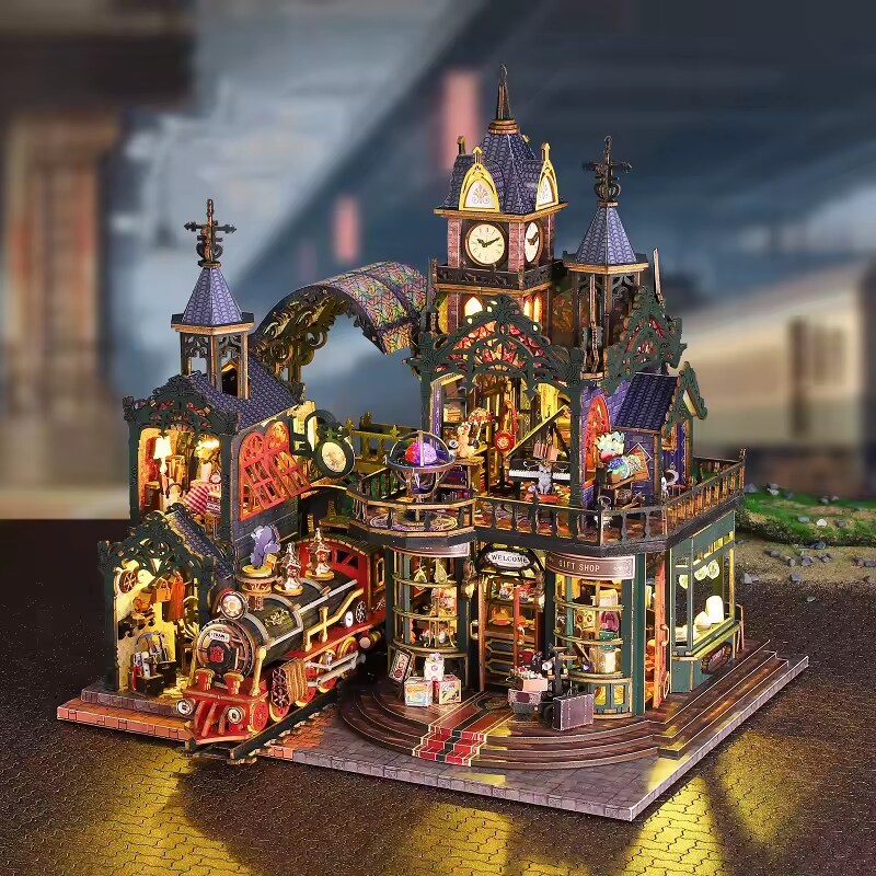 Railway City Dollhouse Kit - Miniature Wizardi Roombox Kit with