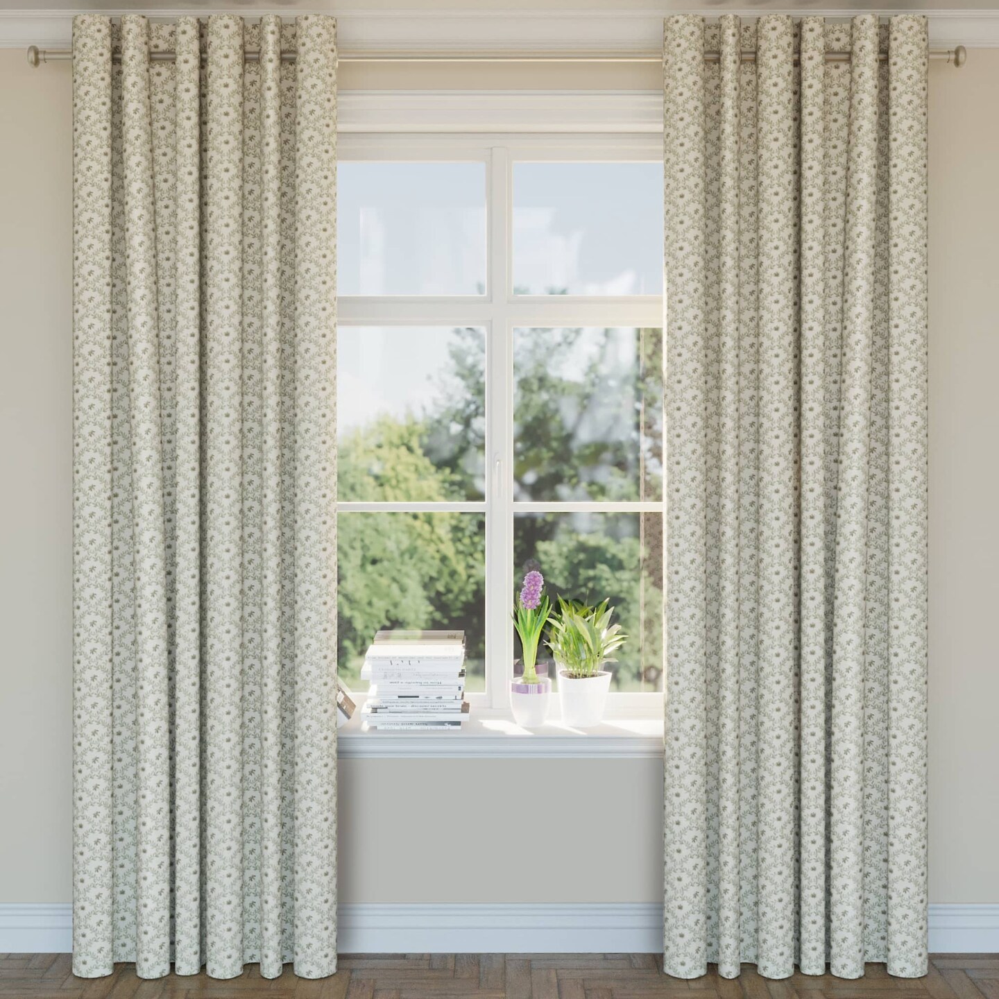 Prairie Juliet - Beige & Taupe,Green Floral,Leaves Upholstery Fabric 54 Inches"