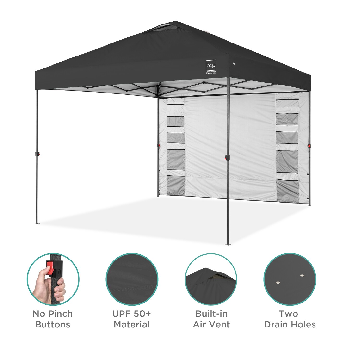 Best Choice Products 10x10ft Easy Setup Pop Up Canopy, Portable Tent w/ Side Wall, 1-Button Push, Case