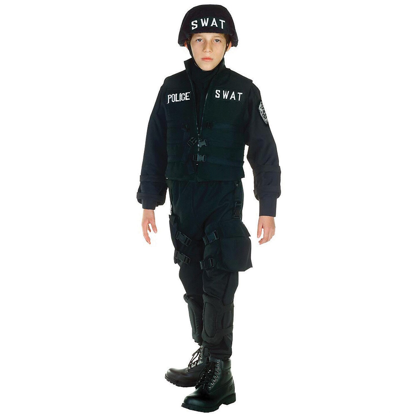 Boys SWAT Child Costume Shirt Vest Pants Helmet and Knee Pads