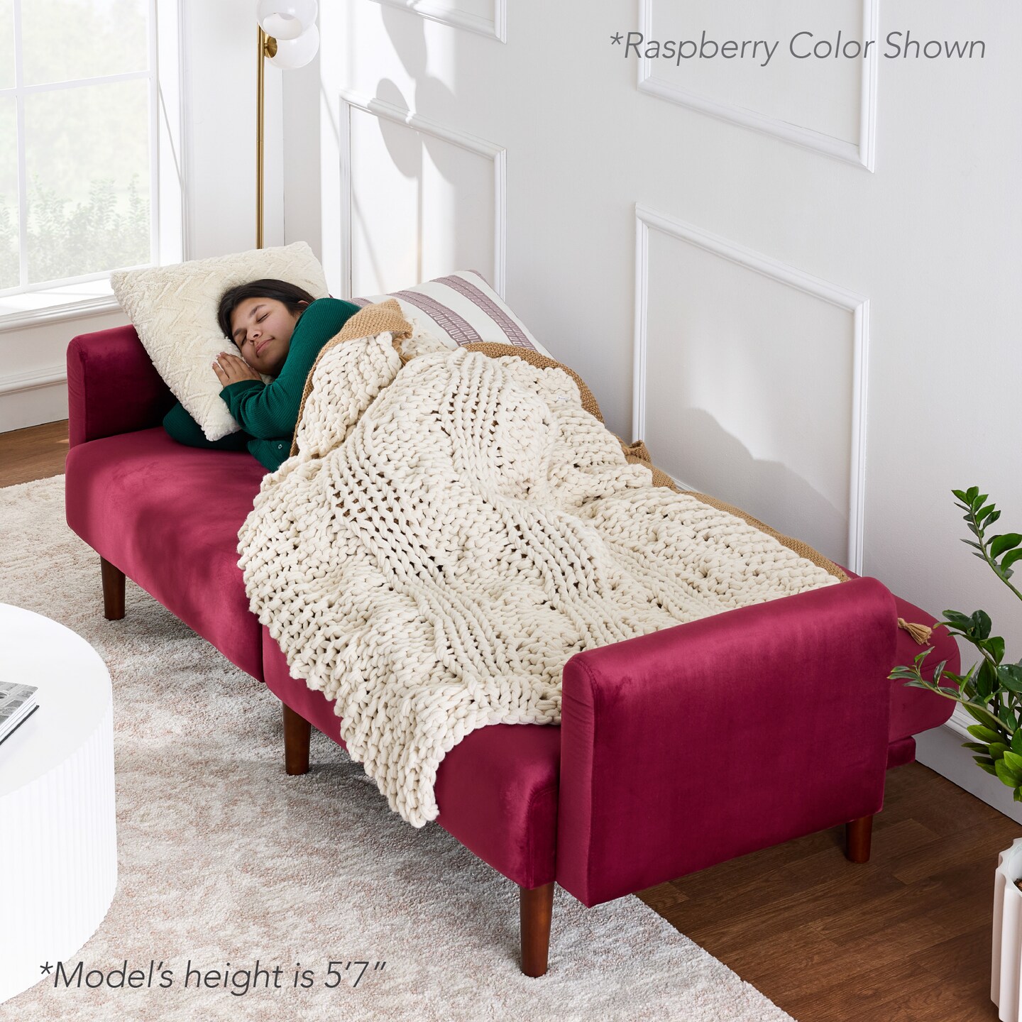 Best Choice Products Curved Convertible Futon, Velvet Fabric Split-Back Sleeper Bed