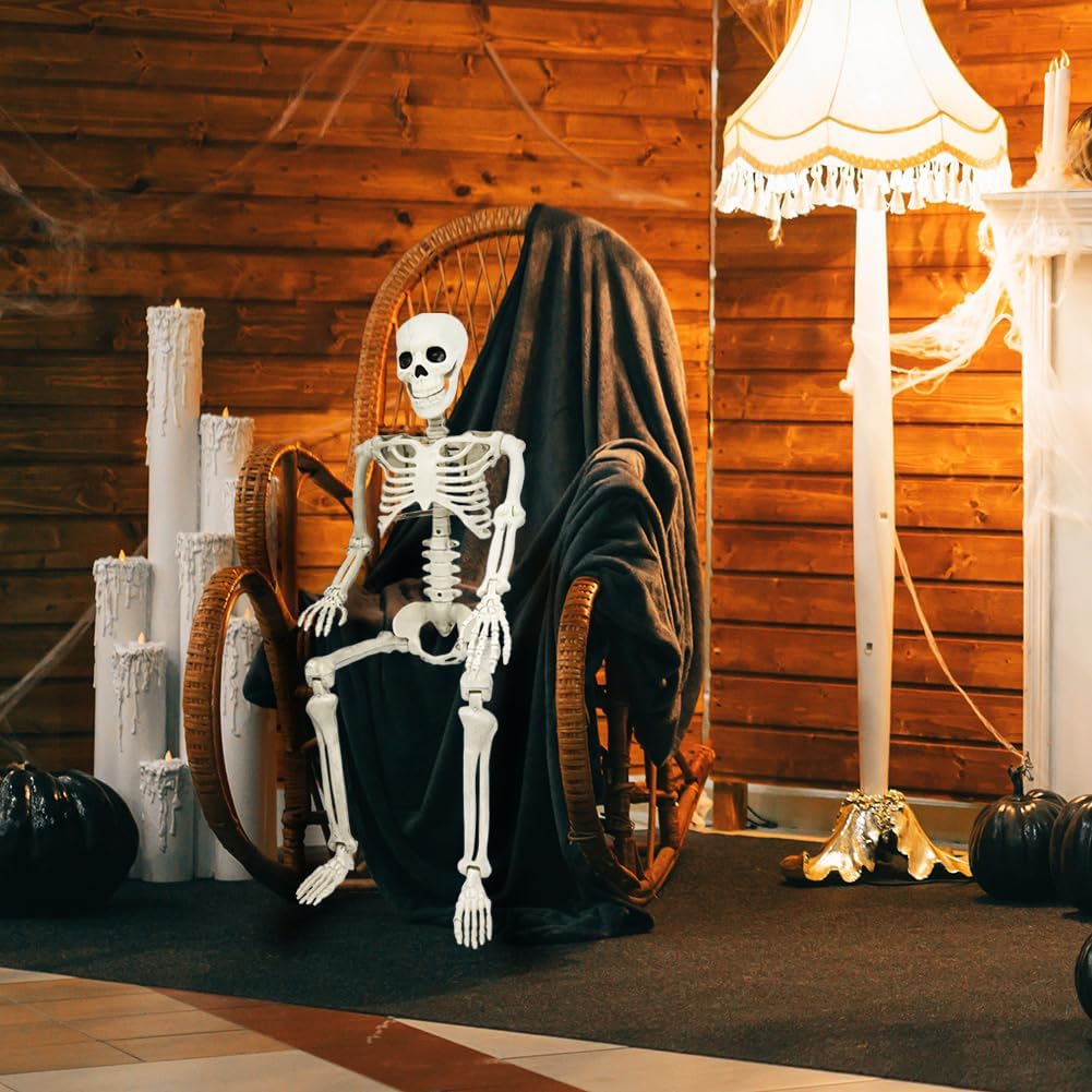 36&#x22; Skeleton Halloween Decorations, 3FT Realistic Full Body Movable Posable Joints Skeleton, Creepy Halloween Plastic Skeleton for Graveyard Decorations, Haunted House Props Indoor/Outdoor Decor