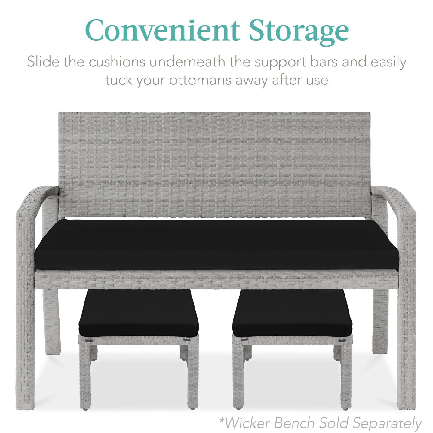 Best Choice Products Set of 2 Multipurpose Patio Wicker Ottomans w/ Removable Cushions