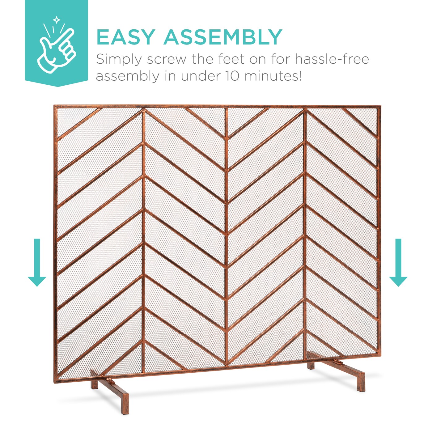 Best Choice Products 38x31in Single Panel Handcrafted Iron Chevron Fireplace Screen w/ Distressed Finish