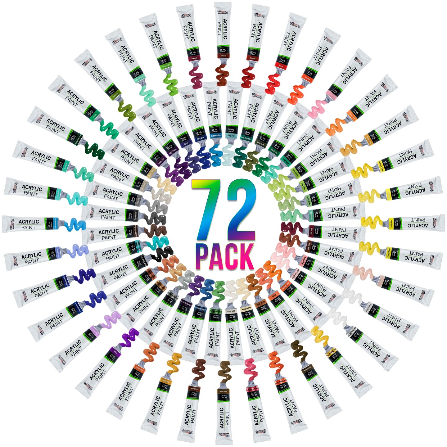 U.S. Art Supply 72 Color Professional Acrylic Paint Set in 12ml Tubes - Art Painting Supplies for Adults, Artists, Students, Beginners - Canvas Portrait Paintings