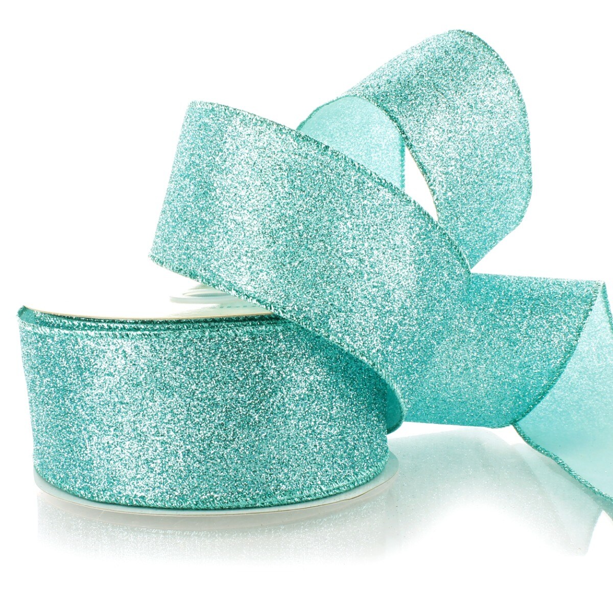 2.5&#x22; Wired Glitter Ribbon Aqua - 10 Yards