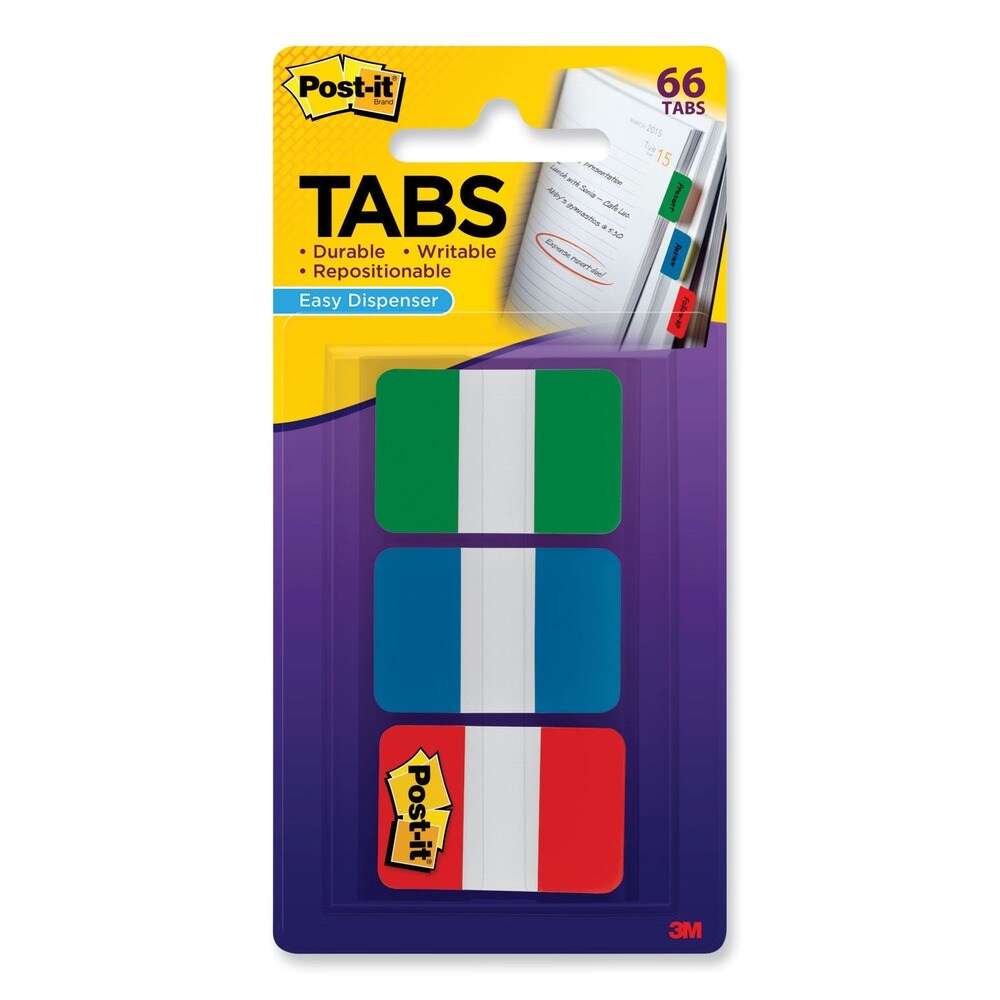 Post-it Tabs 1/5-Cut 1 in. Wide 1 in. Plain Solid Color Tabs - Assorted Colors (66/Pack)