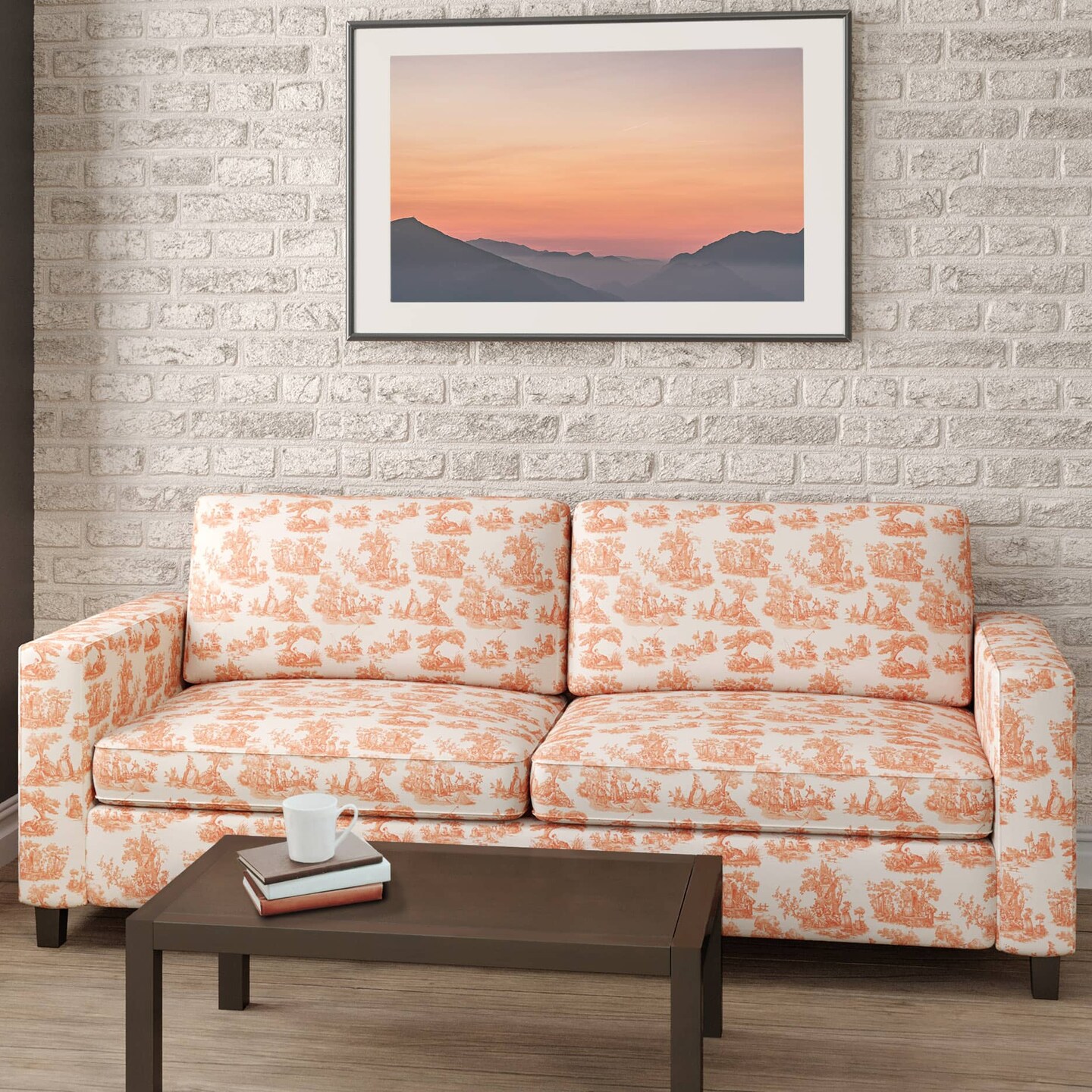 Upholstery Fabric - Orange &#x26; Rust Toile Upholstery Fabric 54 Inches&#x22;