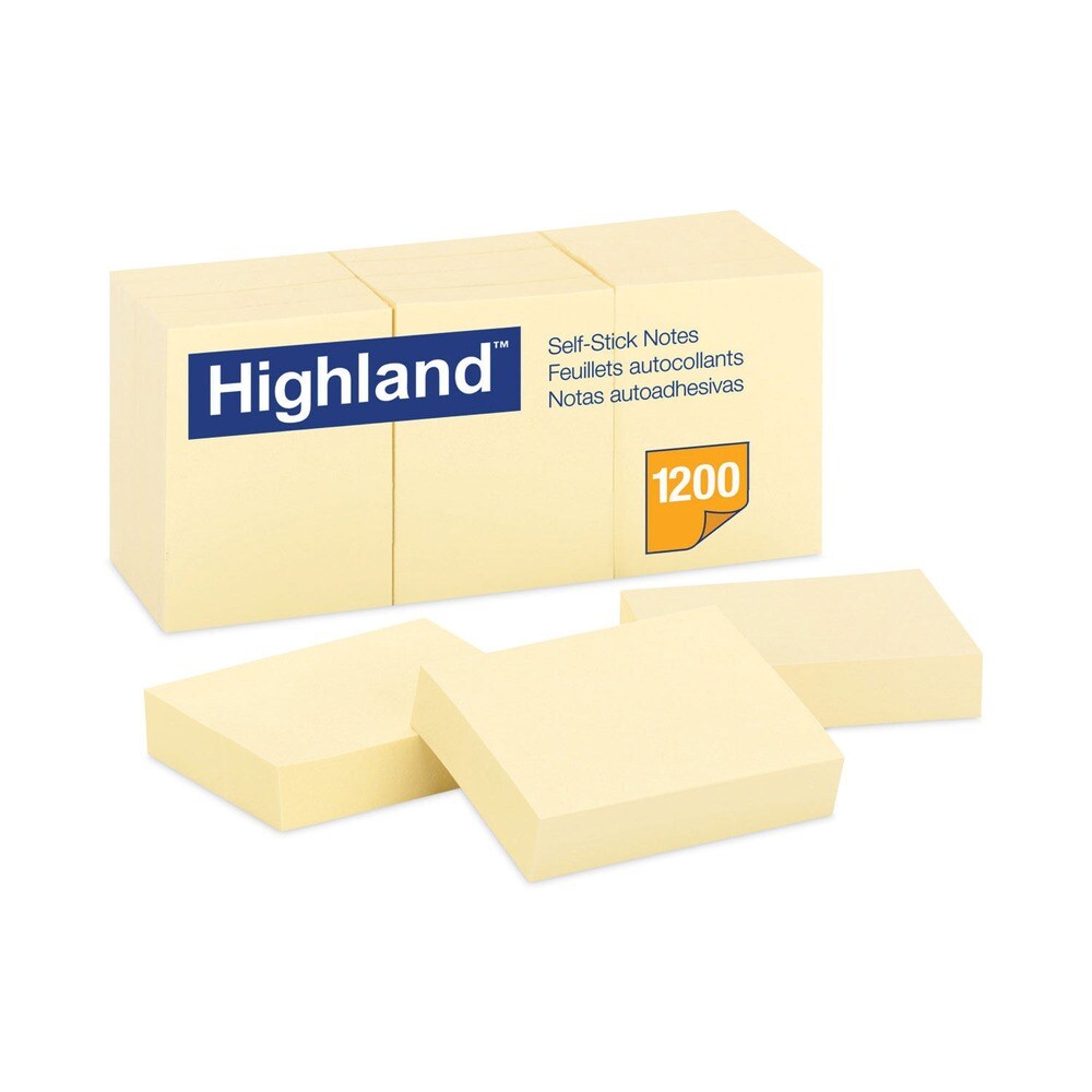 Highland 1.38 in. x 1.88 in. Self-Stick Notes - Yellow (12 Pads/Pack)