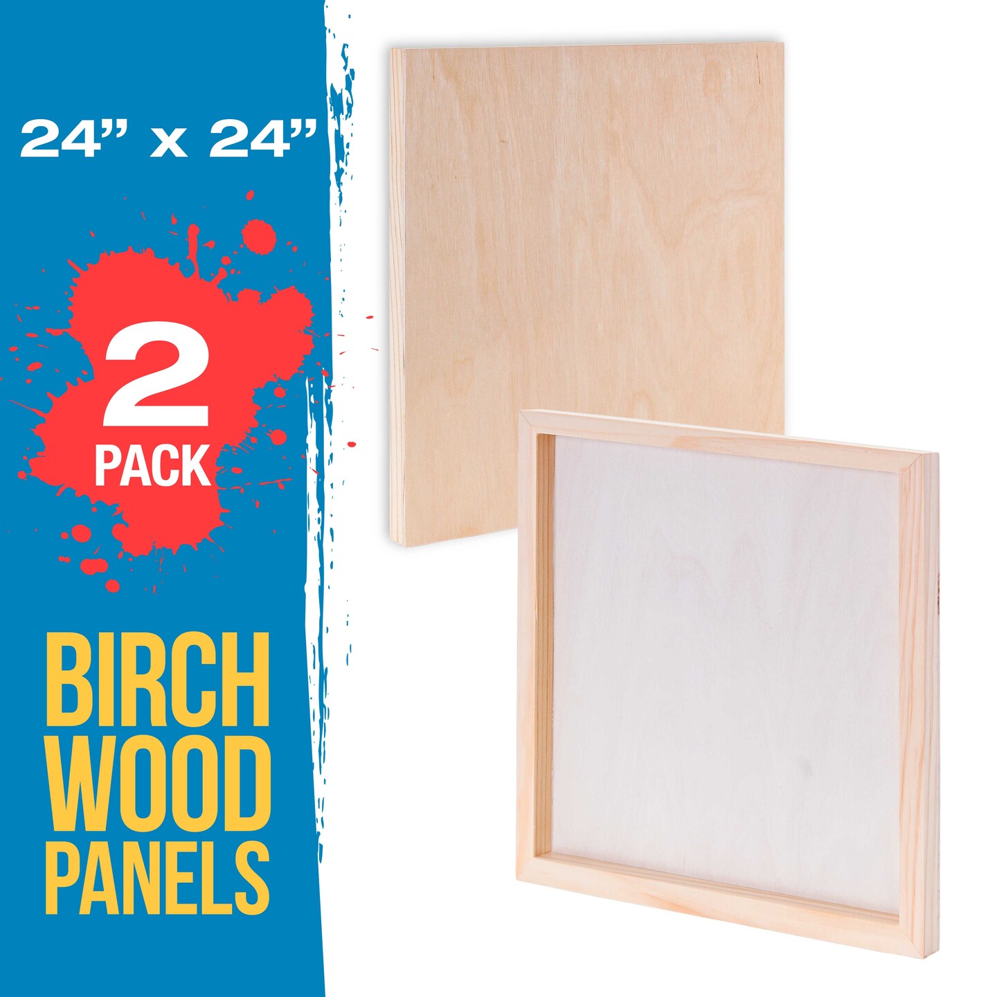 Unfinished Cradled Wood Panels for Painting, 2 Pack of 24x24 inch - Studio Birch Wooden Canvas Boards 3/4&#x22; Deep - Mixed-Media Craft, Acrylic, Oil, Encaustic, Paint Pouring Panel Board