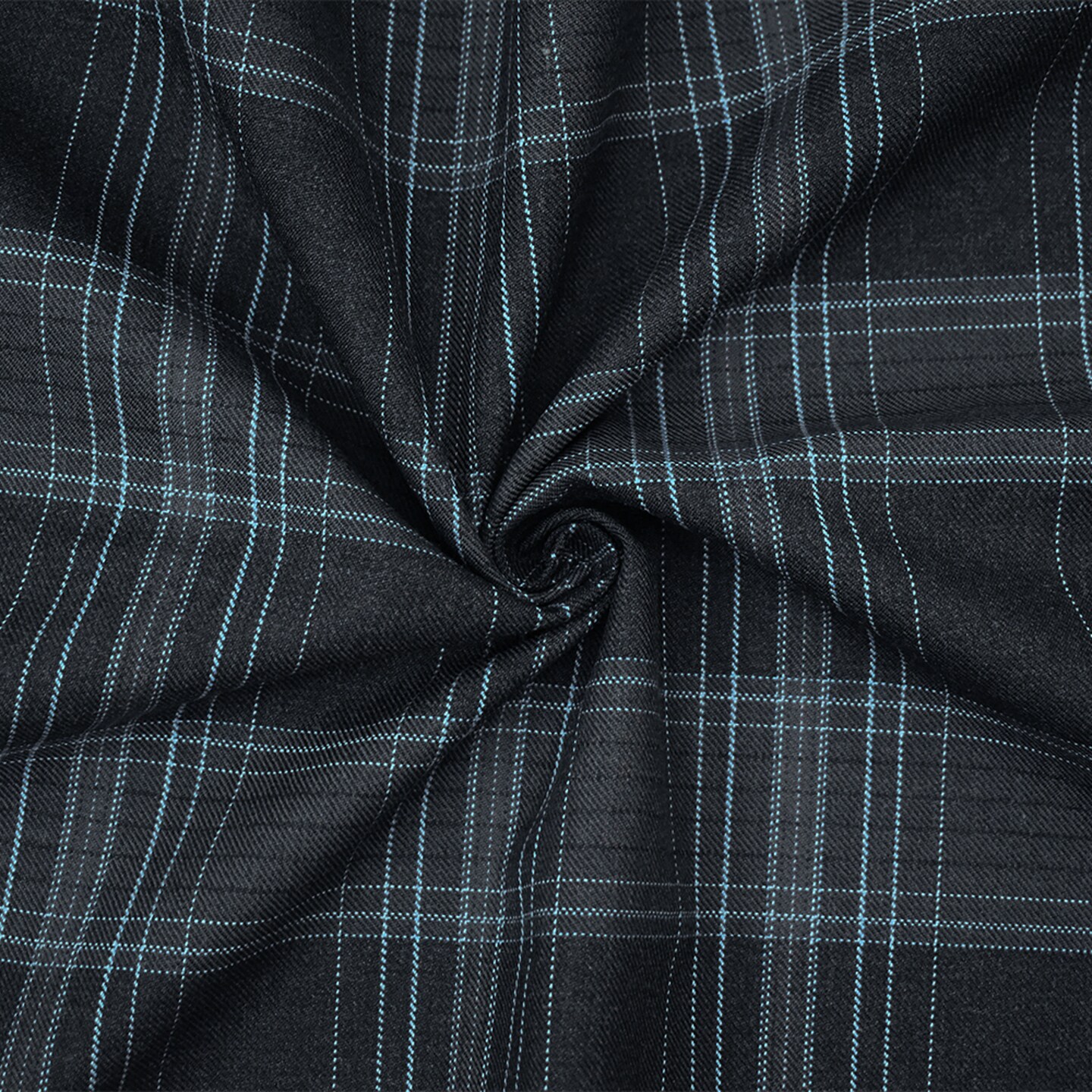 Deep Gray-Blue-White Poly Wool Plaid Woven Suiting Twill Fabric By the Yard