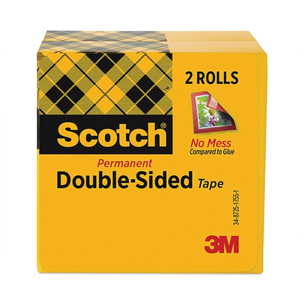 Scotch 1 in. Core 0.5 in. x 75 ft. Double-Sided Tape - Clear (2/Pack)