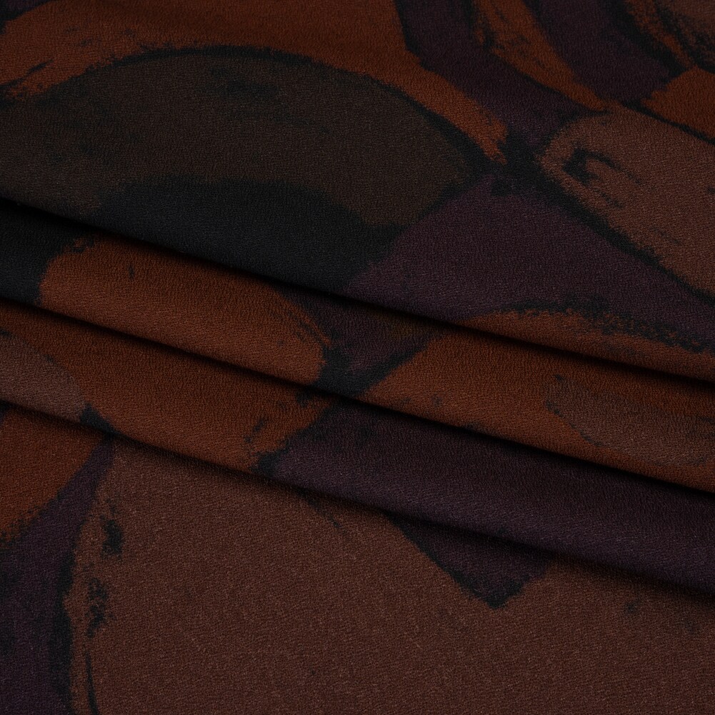 1 Yard Painted Play Viscose Crepe Fabric Burgundy Aubergine Black Painted Shapes Width 55 Inches