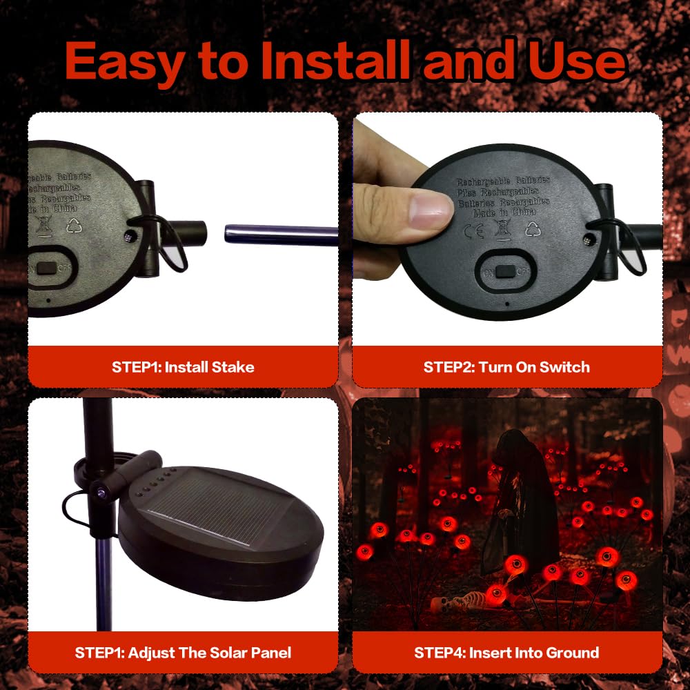 Outdoor Halloween Decorations Solar Spooky Lights-12LED Scary Eyeballs Swaying Firefly Light with Magic Party Garden Decor,Solar Halloween Path Lights for Grave Cemetery,Ghost Decor 2PACK Orange