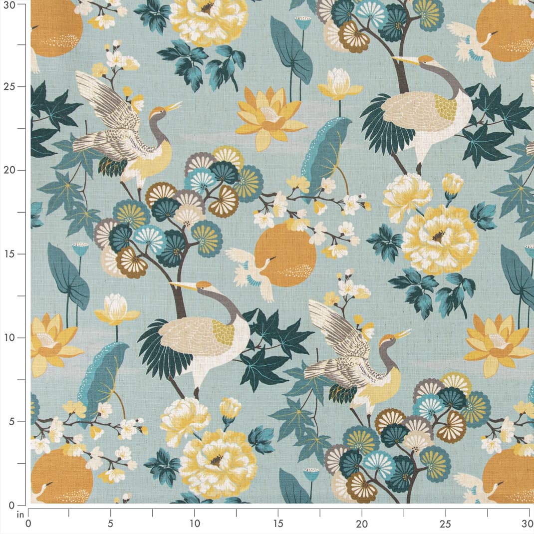 Sky - Aqua &#x26; Teal,Gold &#x26; Yellow Floral,Novelty,Tropical &#x26; Botanical Upholstery Fabric 54 Inches&#x22;