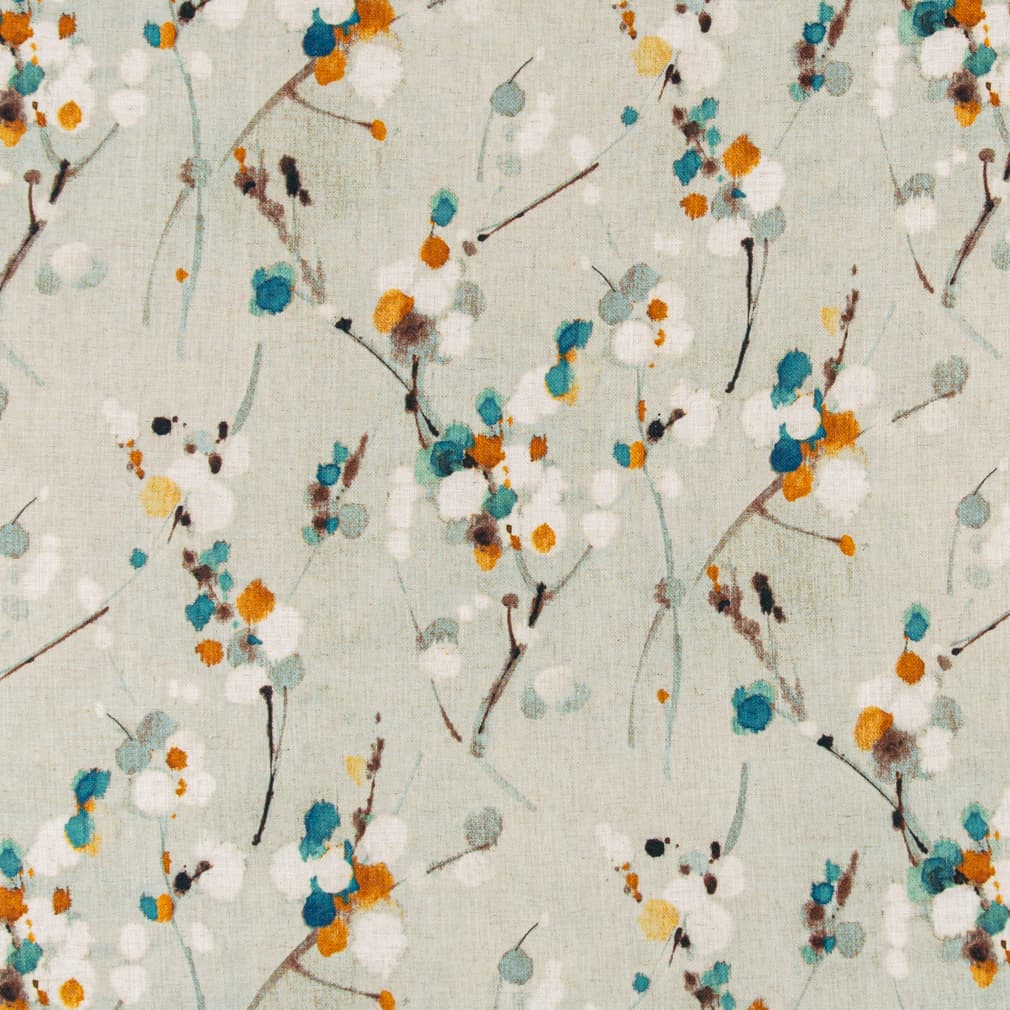 Turquoise - Aqua &#x26; Teal,Orange &#x26; Rust Abstract &#x26; Geometric,Leaves Upholstery Fabric 54 Inches&#x22;