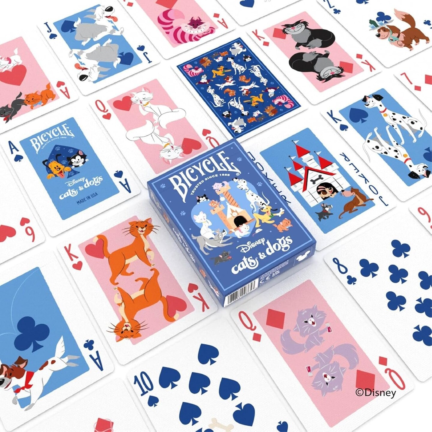 Bicycle Disney Cats and Dogs Inspired Playing Cards, Featuring Lady and The Tramp, Chesire Cat, 101 Dalmations, Yzma, and More!