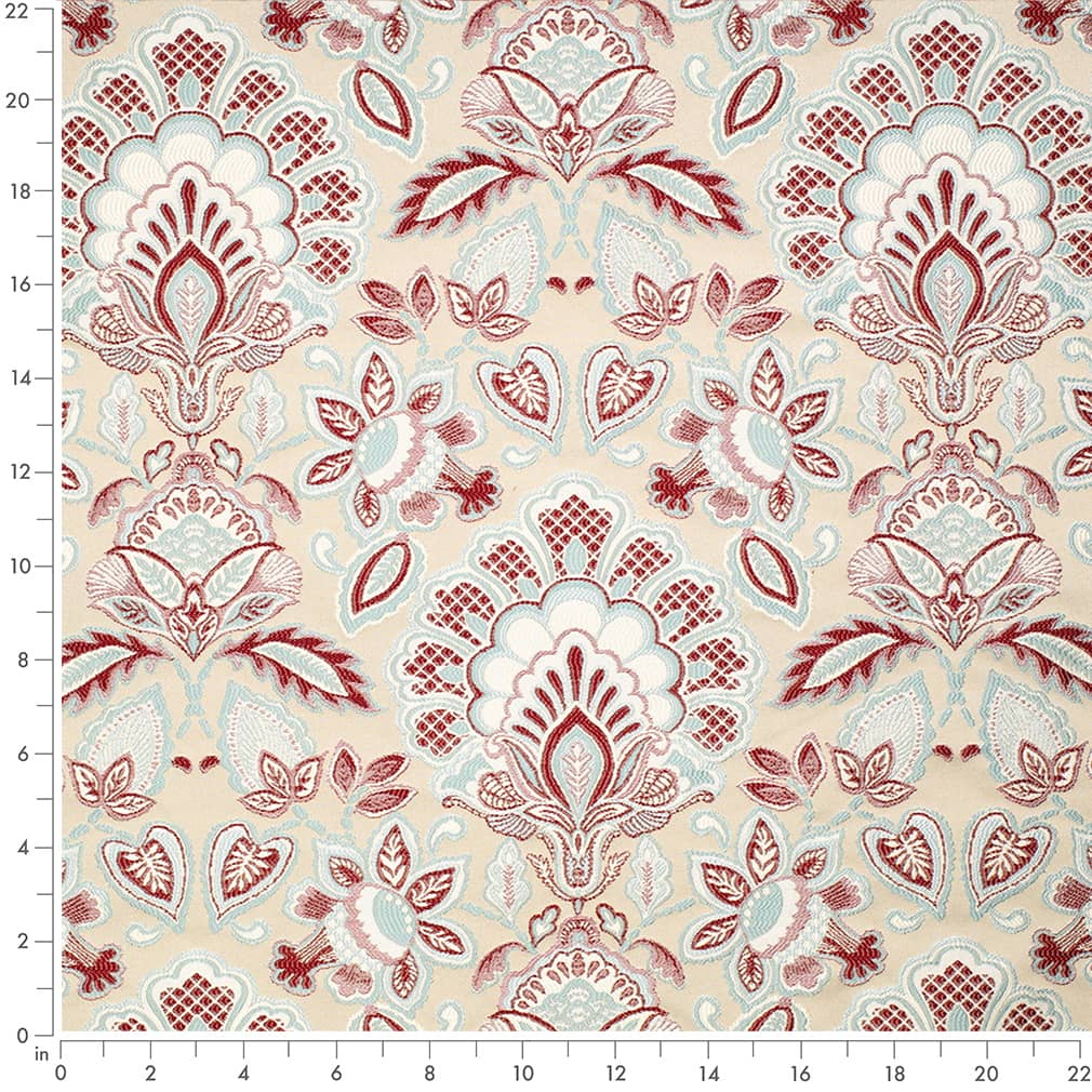 Felicity Cardinal - Red & Burgundy Damask Upholstery Fabric 54 Inches"