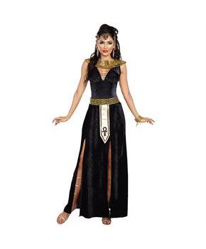 Exquisite Cleopatra Costume Black Velvet Gown with Egyptian Collar Belt and Gold Trim