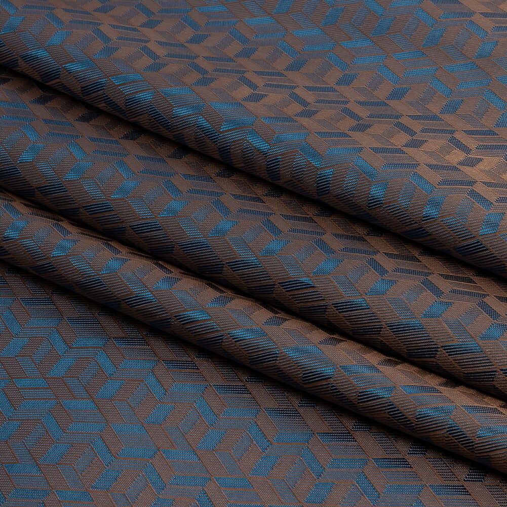 1 Yard Geometric Jacquard Lining Fabric – Blue and Beige Bi-Color 55" Width