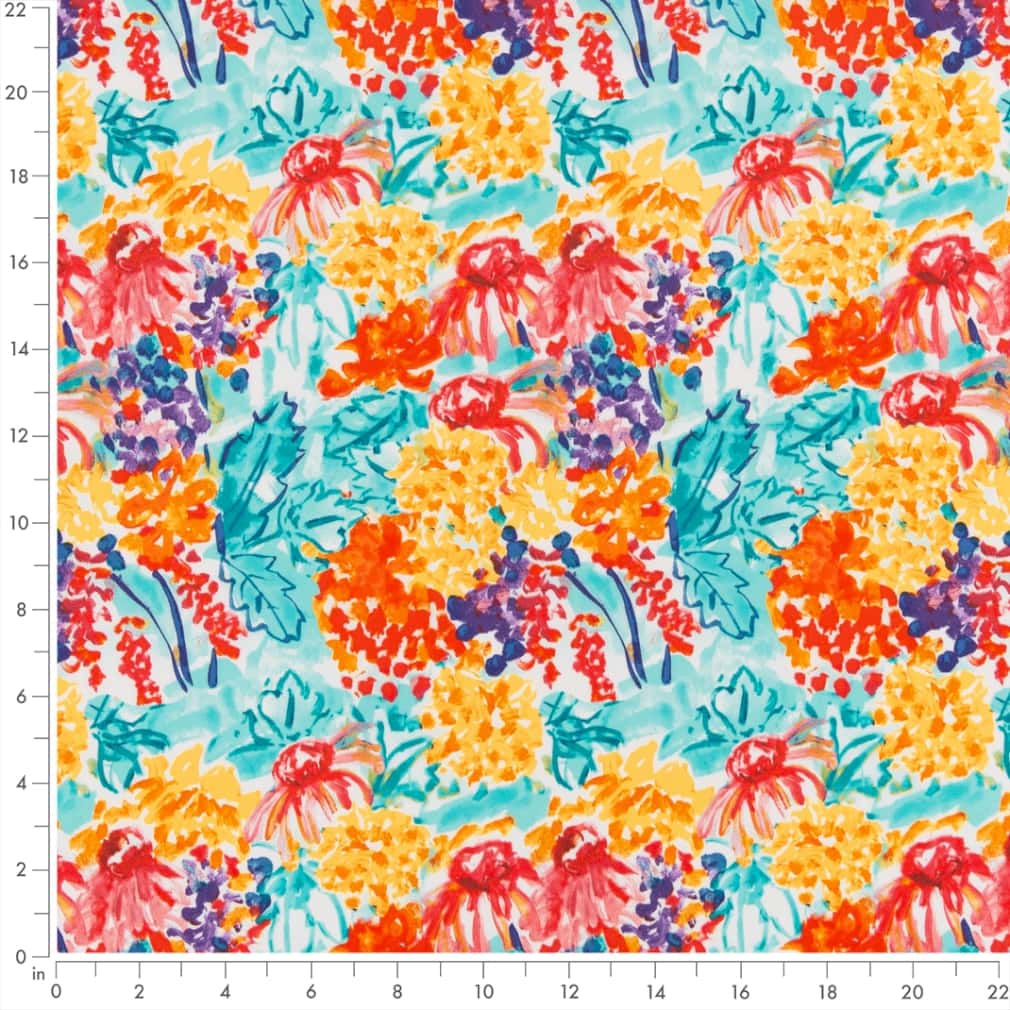 Summer - Aqua & Teal,Orange & Rust,Red & Burgundy Floral Upholstery Fabric 54 Inches"