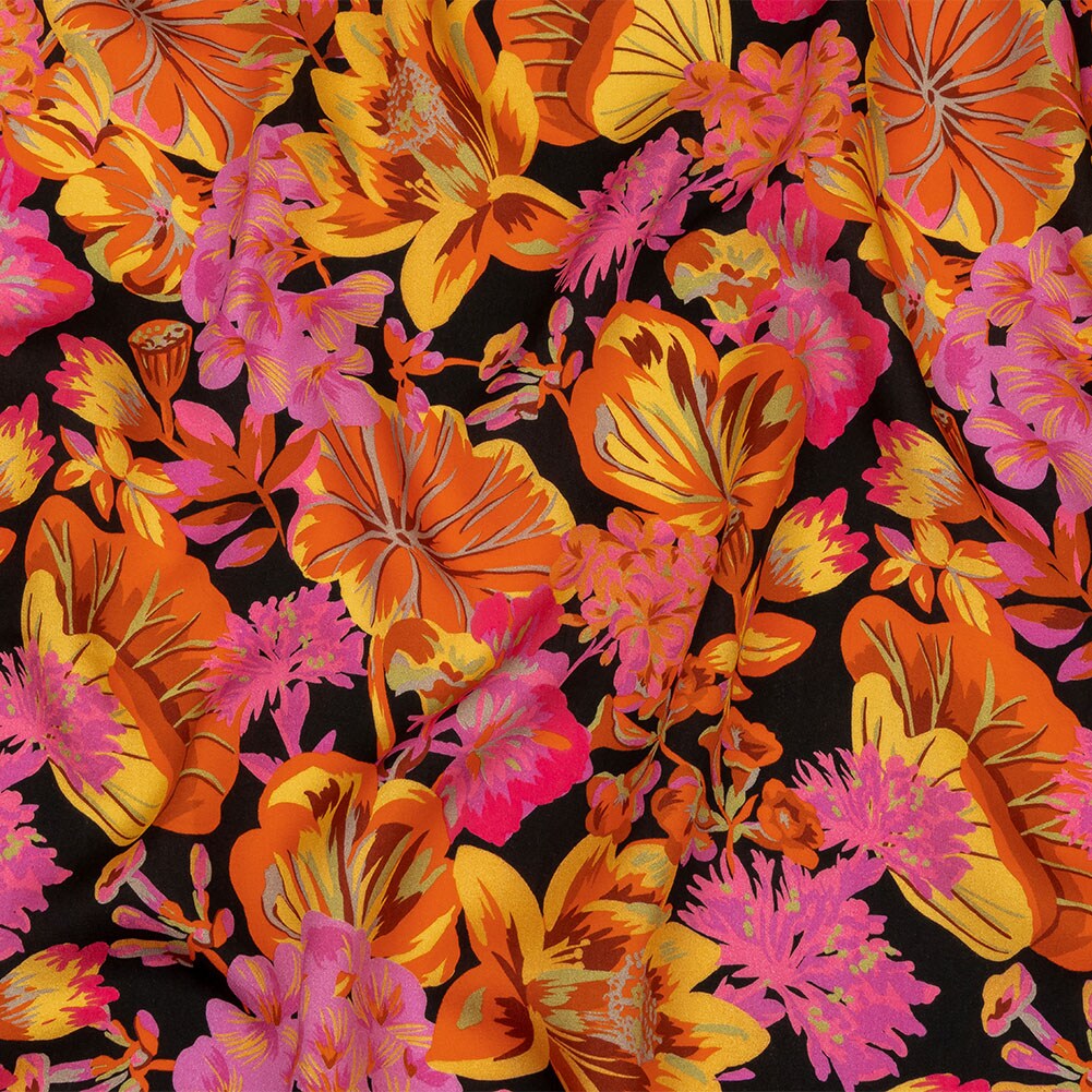 1 Yard Rayon Challis Fabric Panel Floral Print Lightweight Semi Translucent 55 Inch Width