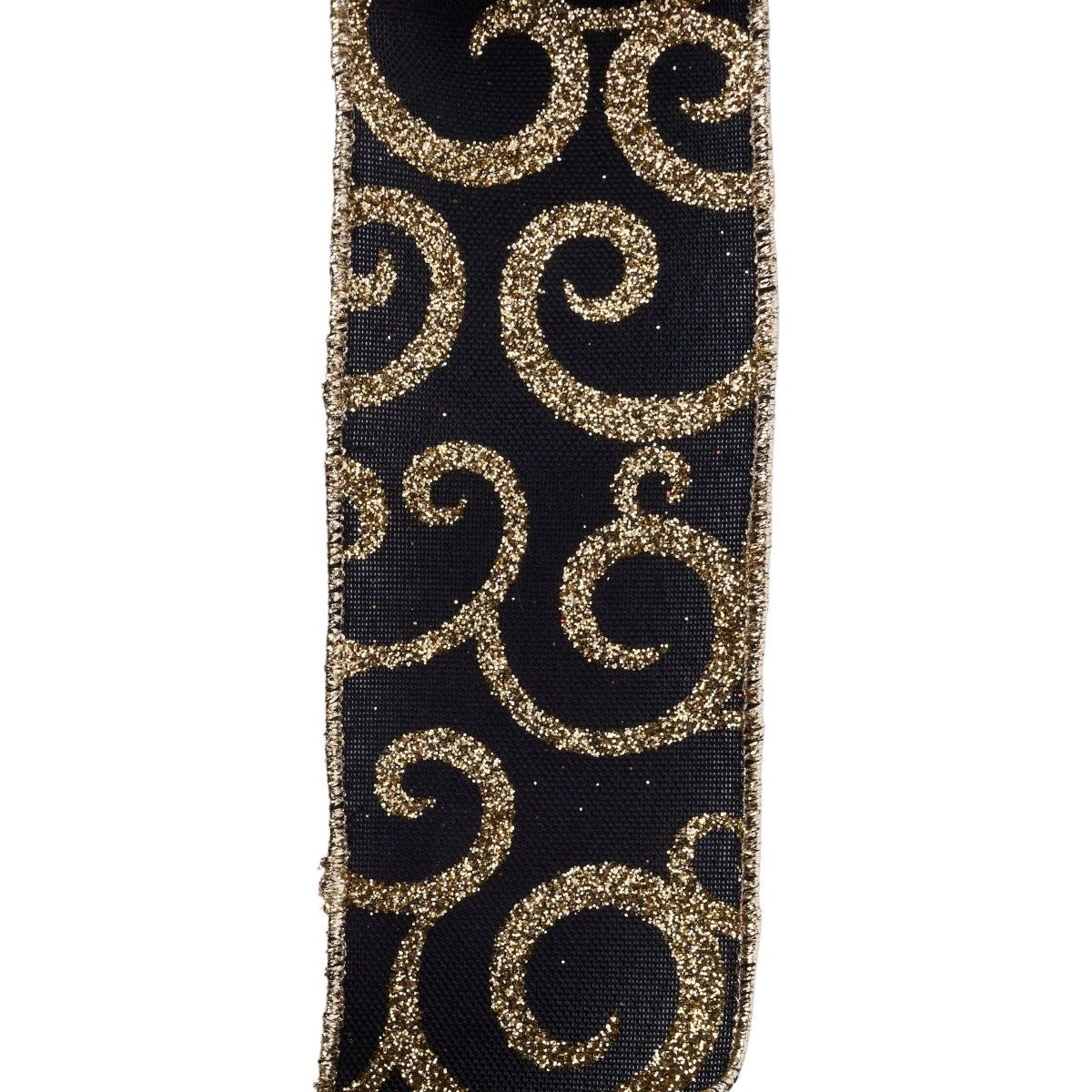 2.5&#x22; Glitter Swirl Ribbon: Black/Gold (10 Yards)