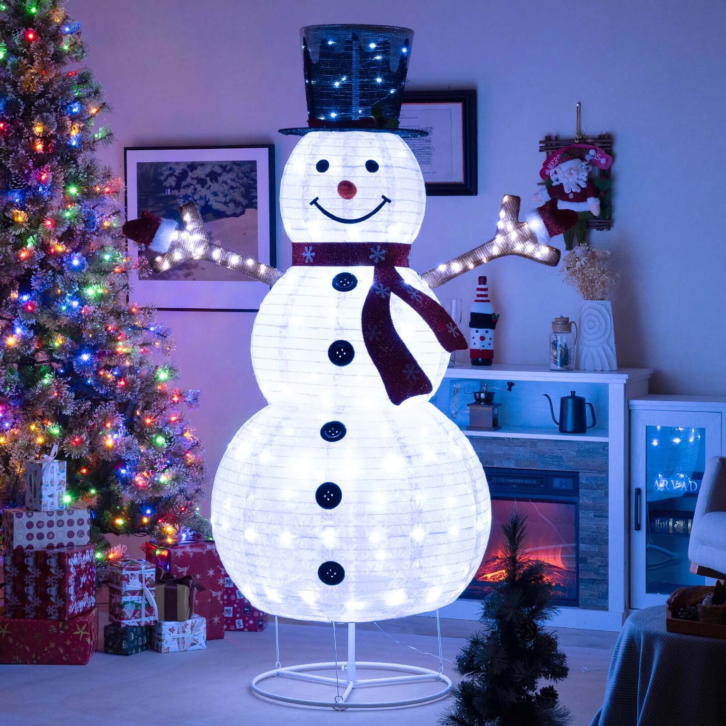 Costway 6ft Lighted Pop-Up Christmas Snowman with  Hat and Scarf 180 Pre-Lit LED Lights
