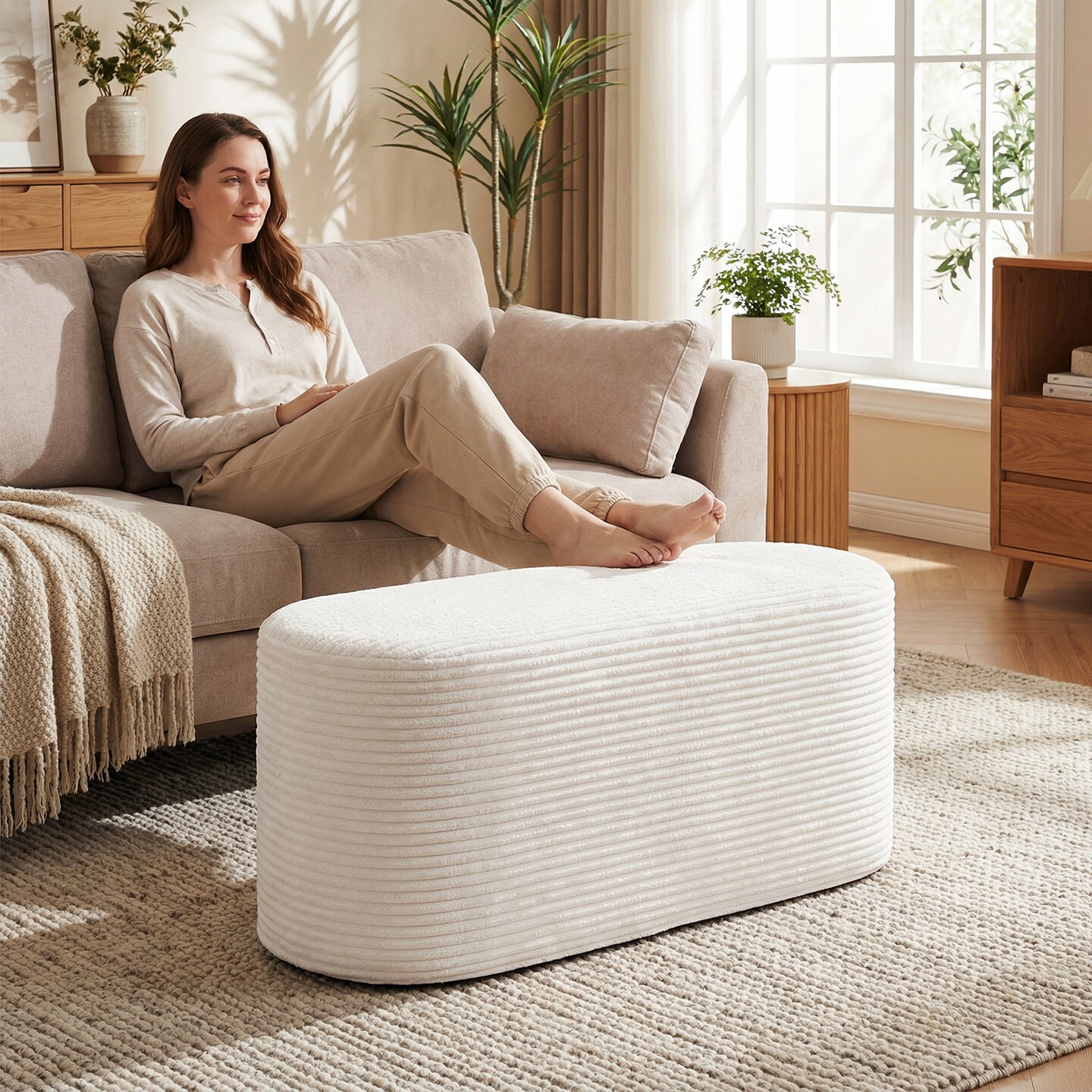 High-Density Sponge Ottoman Bench Stylish Upholstered Footrest