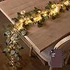 Lighted Artificial Eucalyptus Garland 6FT – 96 LED Battery Operated Faux Vine with Timer for Wedding, Spring, Backdrop & Wall Decoration (EUCALYPTUS)