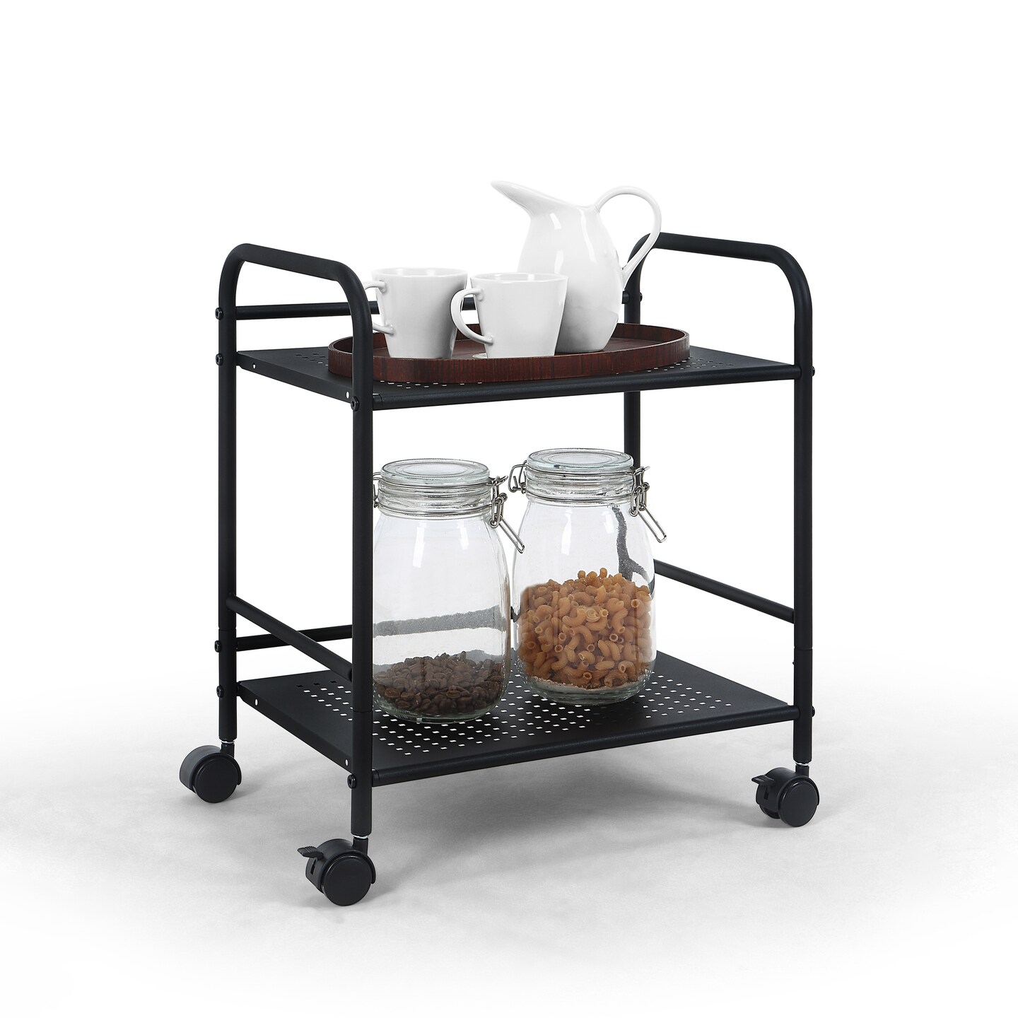 2-Tier Metal Rolling Utility Cart &#x2013; Mobile Storage Shelf with Caster WheelsC