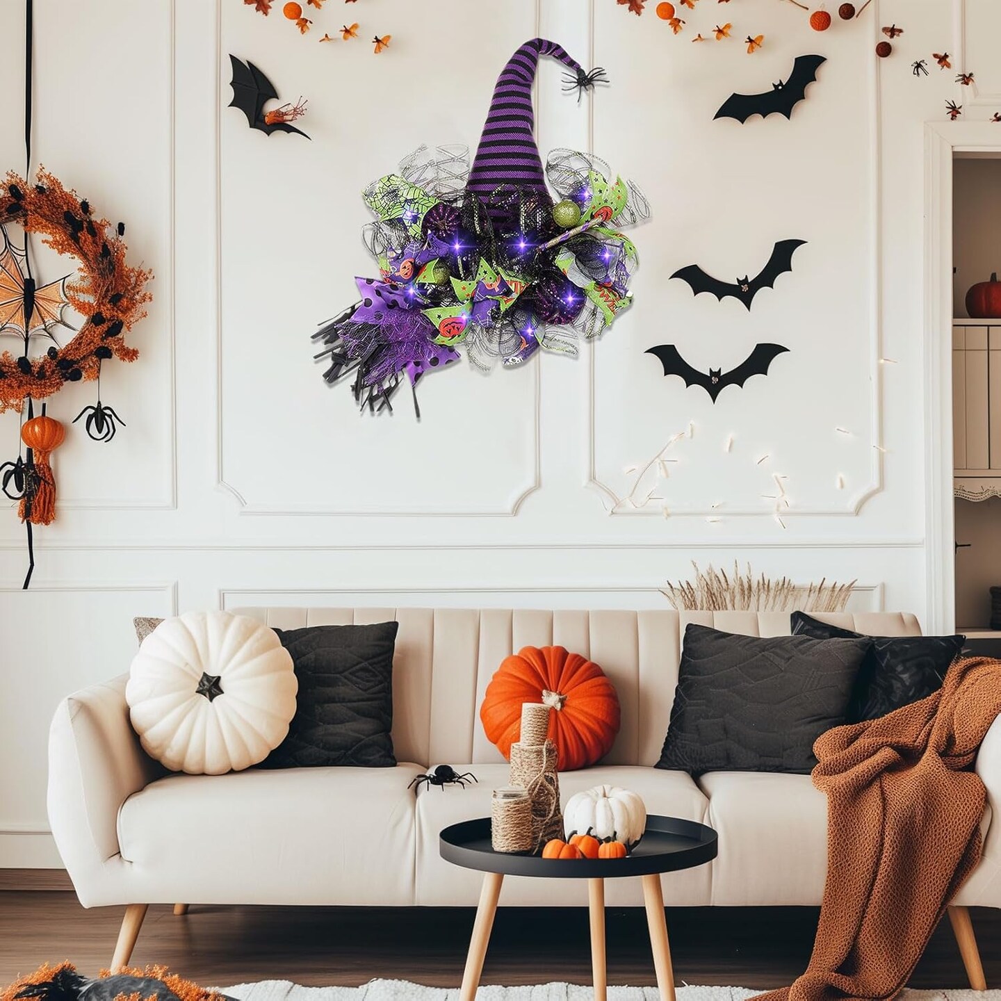 Spooky Halloween Wreath with Lights