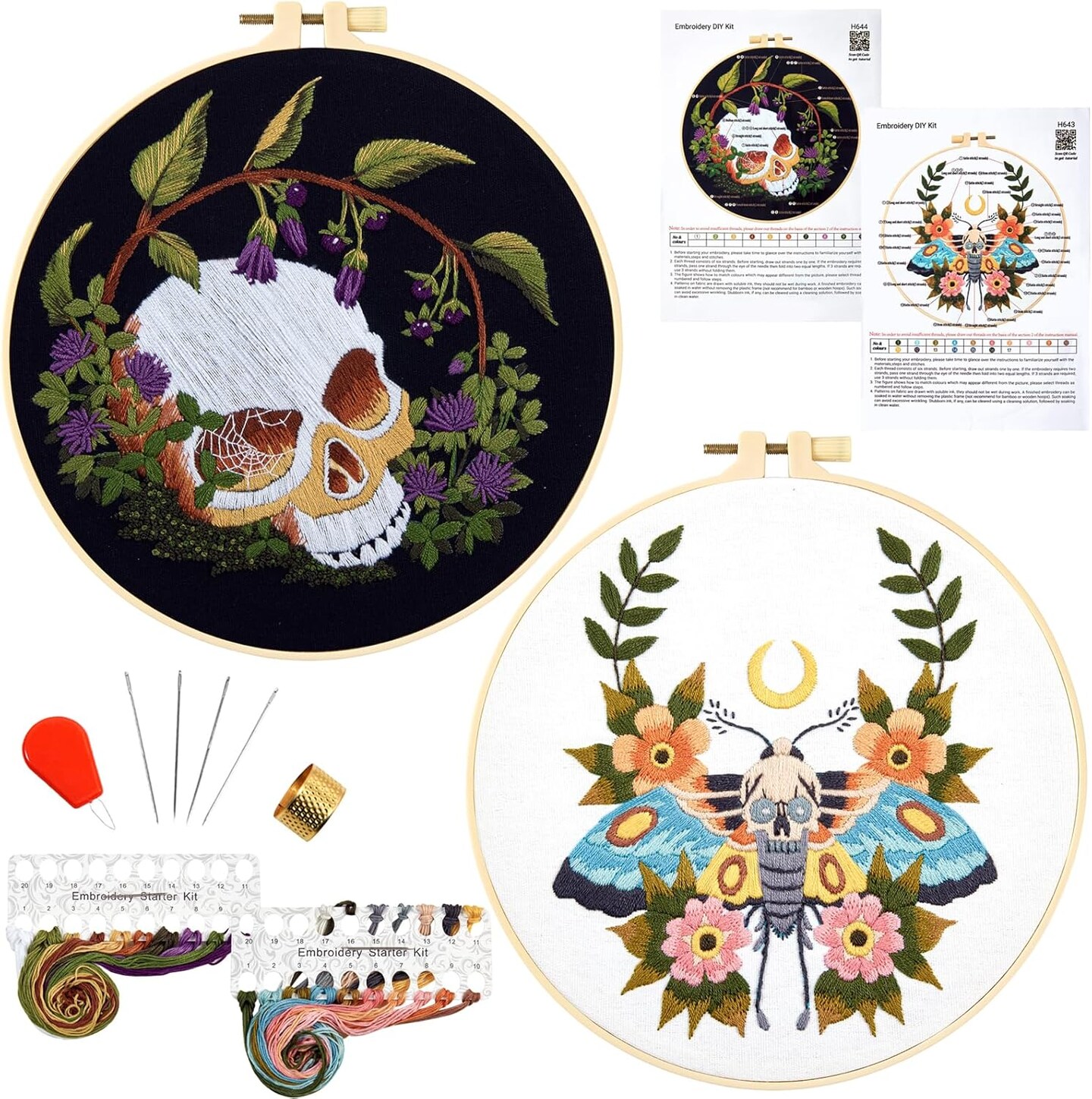 Gothic Skull Embroidery Starter Kits for Beginners Adults, Halloween Stamped Cross Stitch Kit for Beginners Adults