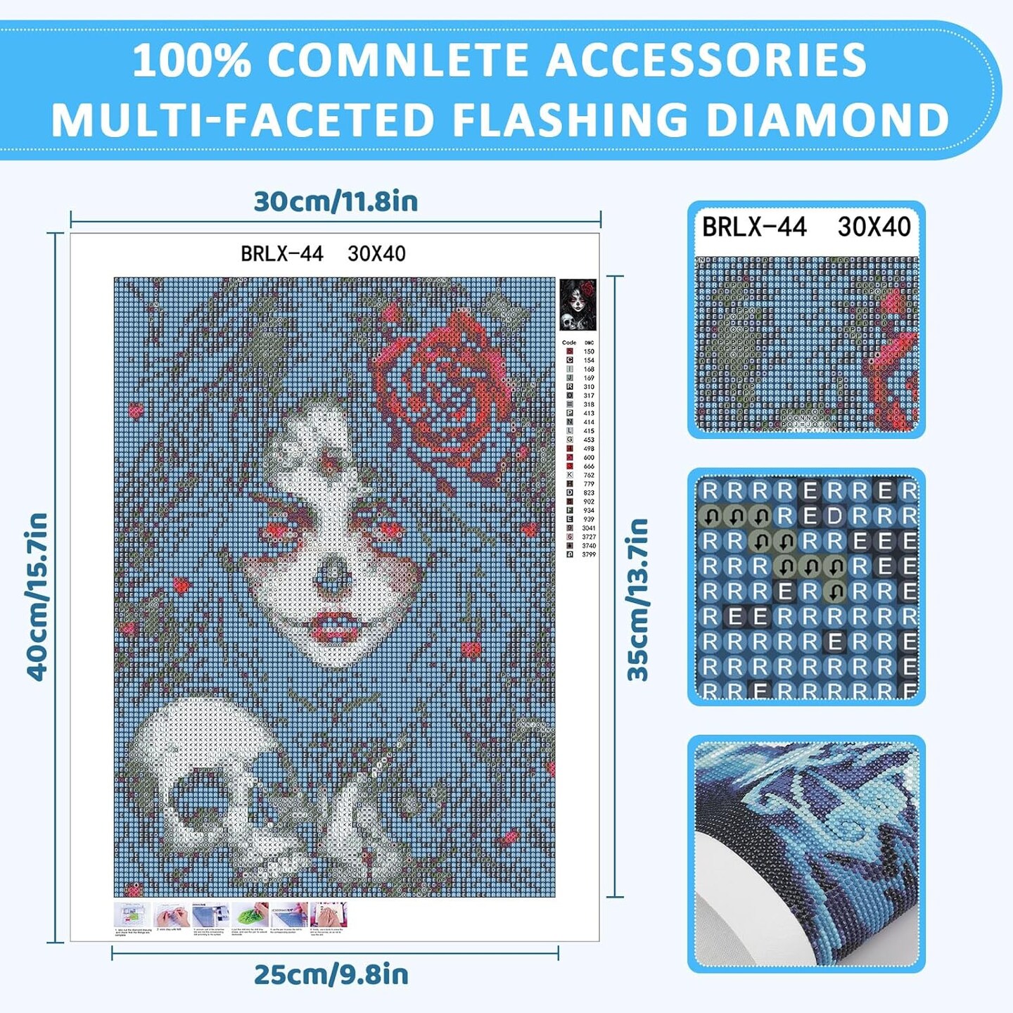 Gothic Skull Diamond Painting Kit for Adults – 12x16" 5D Full Drill DIY Diamond Art, Beginner-Friendly Halloween Gem Painting for Home Wall Decor