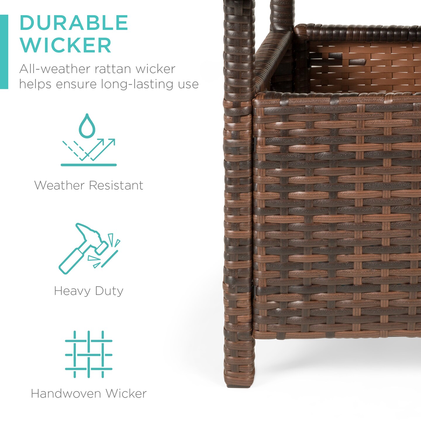 Best Choice Products Wicker Rattan Patio Side Table Outdoor Furniture for Garden, Pool, Deck w/ Umbrella Hole