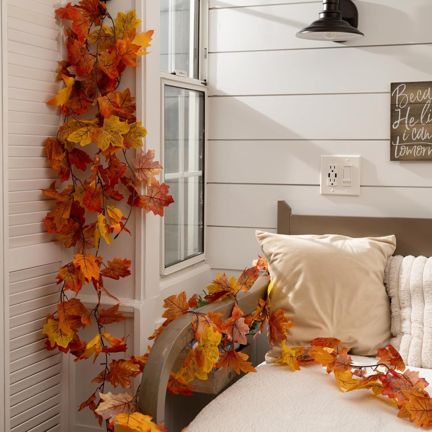 2 Pack Fall Leaf Garland, 5.9Ft Artificial Maple Leaf Garland Fall Leaves