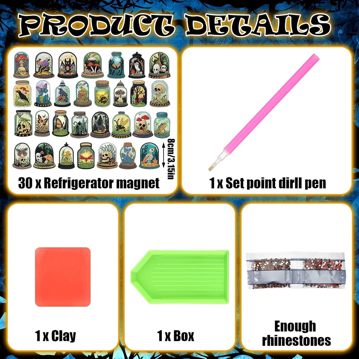 30 Pcs Halloween Diamond Painting Magnets Kits Gothic