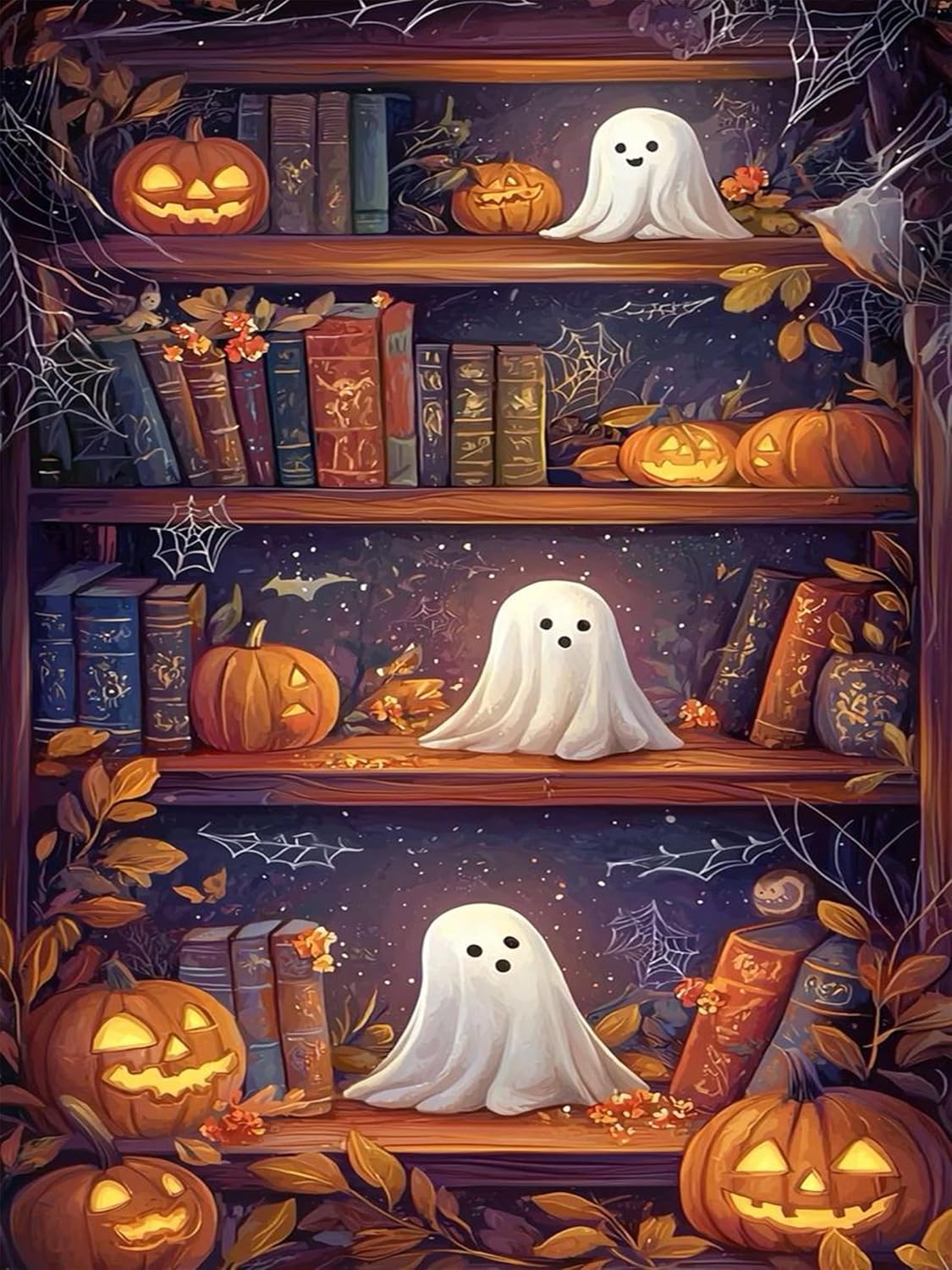 12x16 Inch - Bookshelf Ghost Pumpkin Diamond Painting Kits for Adults
